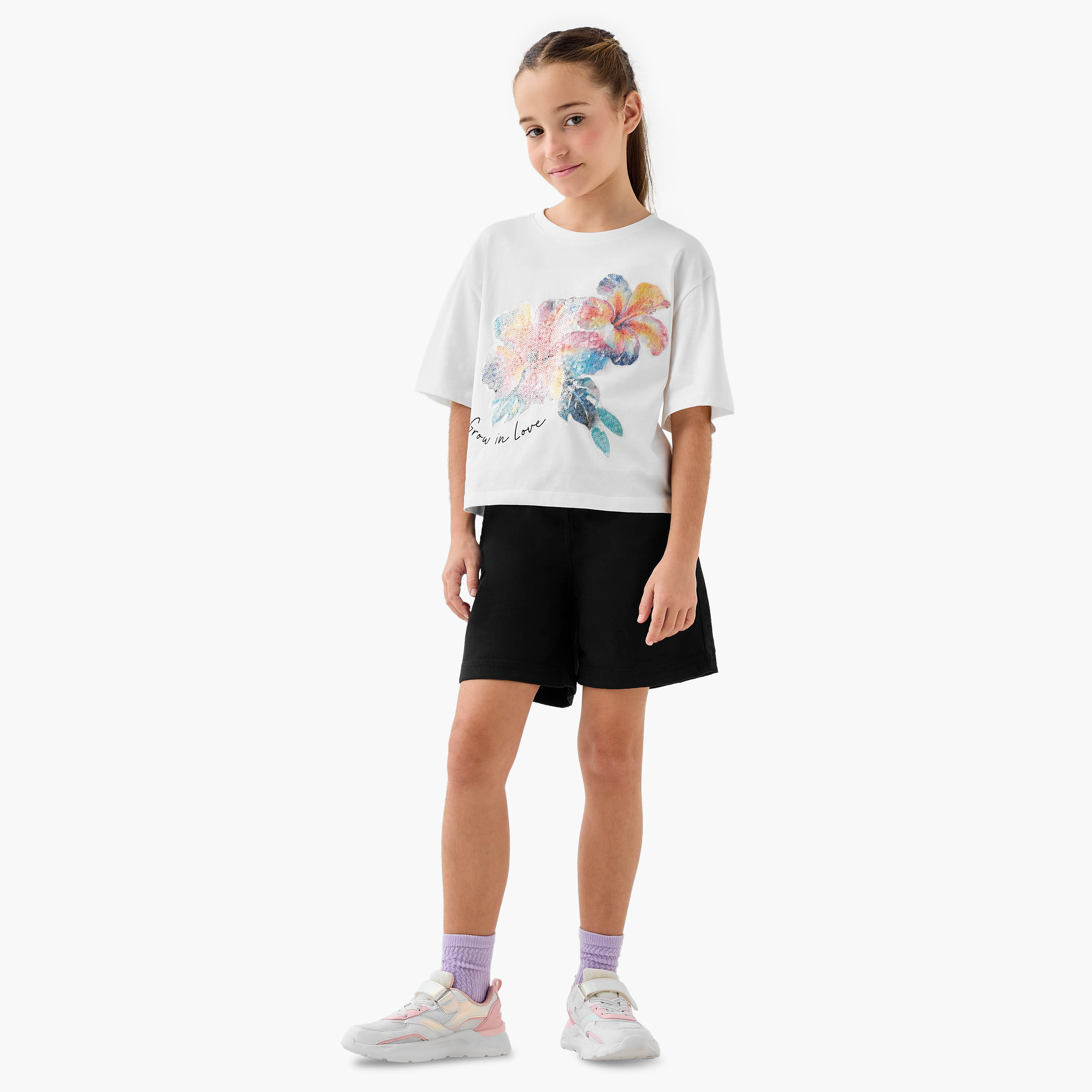 Juniors Solid Shorts with Drawstring Closure and Pockets-girls-clothing-bottoms-shorts-image-2