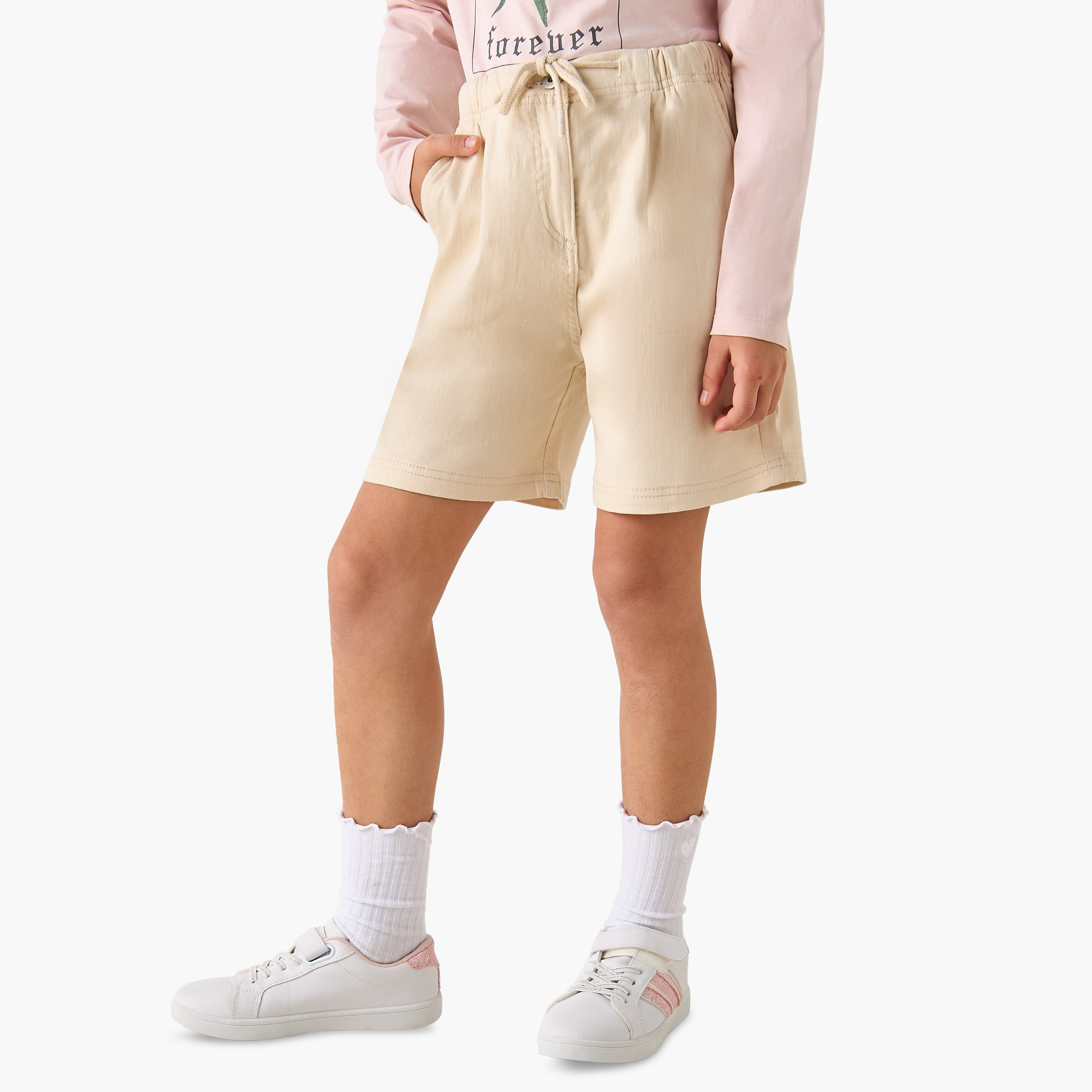 Juniors Solid Shorts with Drawstring Closure and Pockets-girls-clothing-bottoms-shorts-image-1