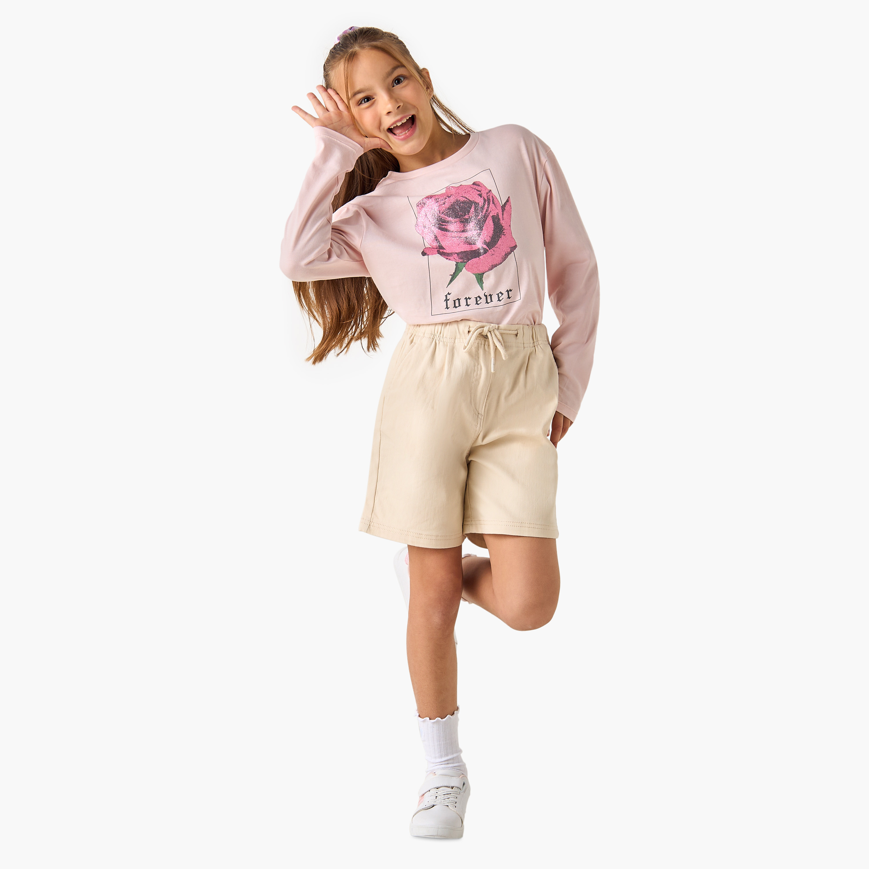 Juniors Solid Shorts with Drawstring Closure and Pockets-girls-clothing-bottoms-shorts-image-2