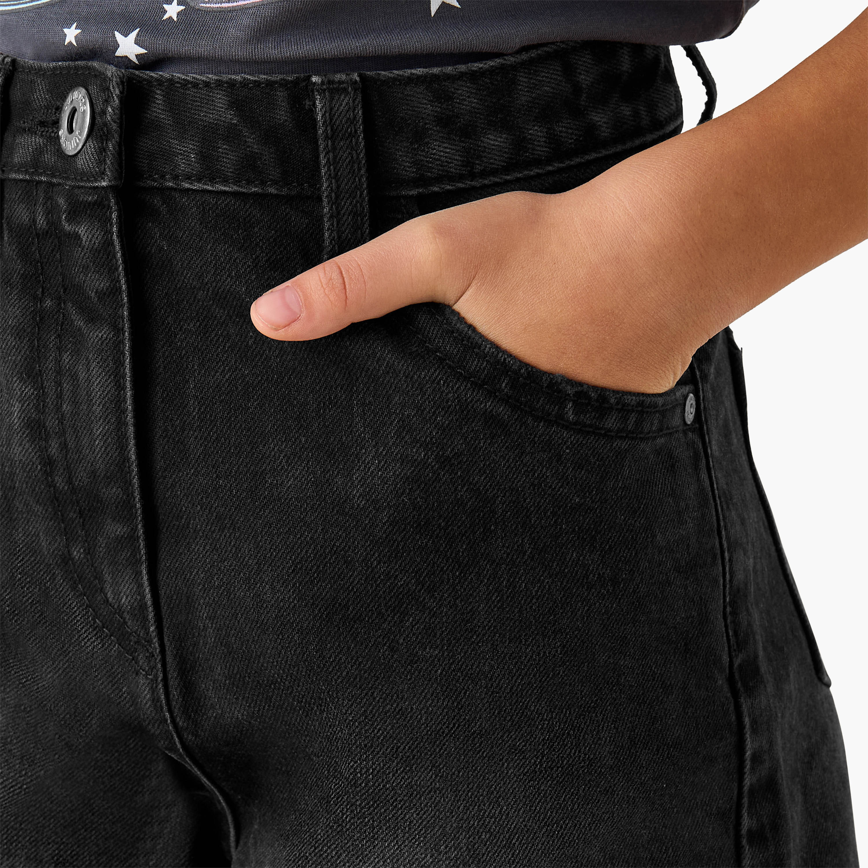 Juniors Solid Denim Shorts with Pockets and Frayed Hem-girls-clothing-bottoms-shorts-image-4