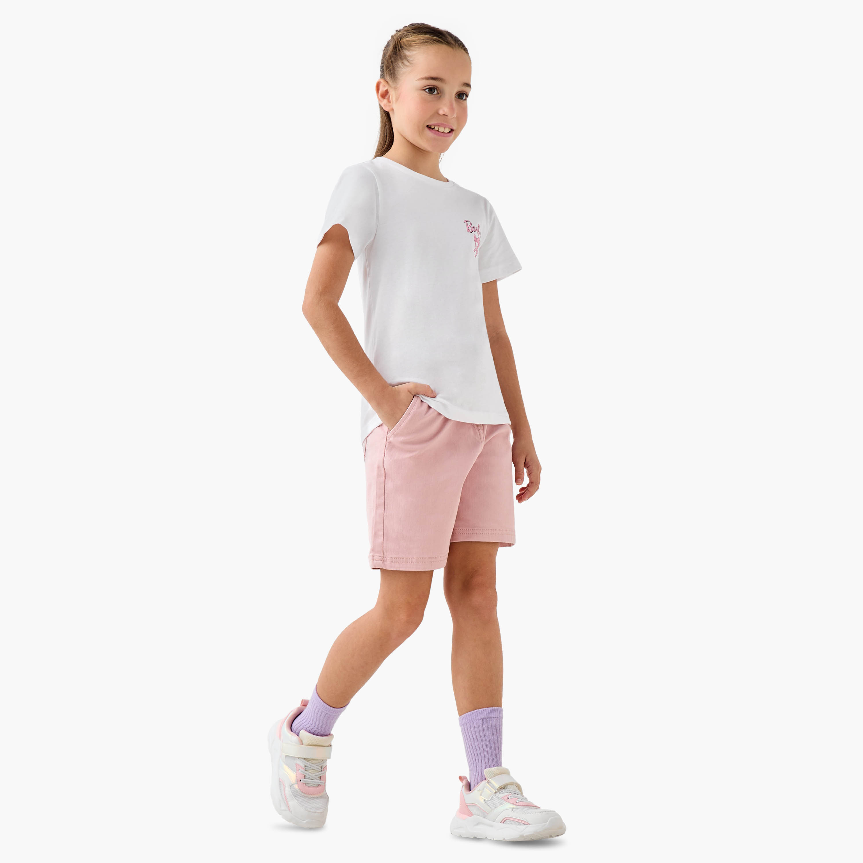 Juniors Solid Shorts with Drawstring Closure and Pockets-girls-clothing-bottoms-shorts-image-2