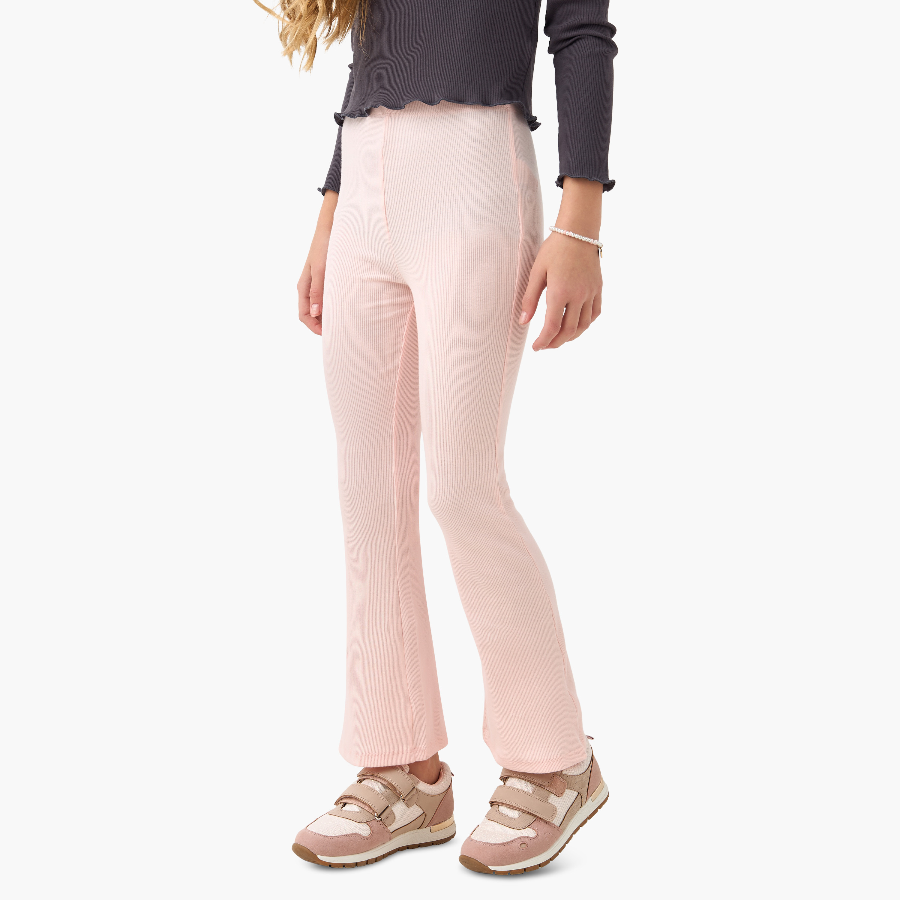 Juniors Ribbed Flared Leggings with Elasticated Waistband-girls-clothing-bottoms-leggings-image-1
