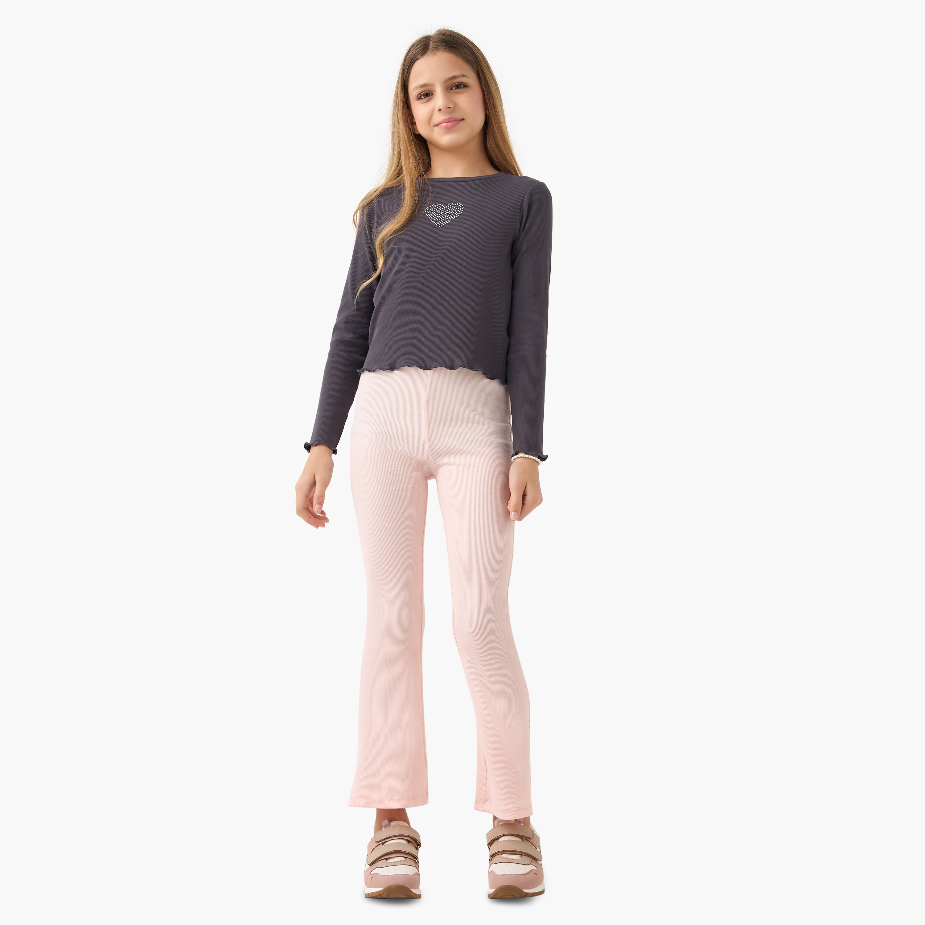 Juniors Ribbed Flared Leggings with Elasticated Waistband-girls-clothing-bottoms-leggings-image-2