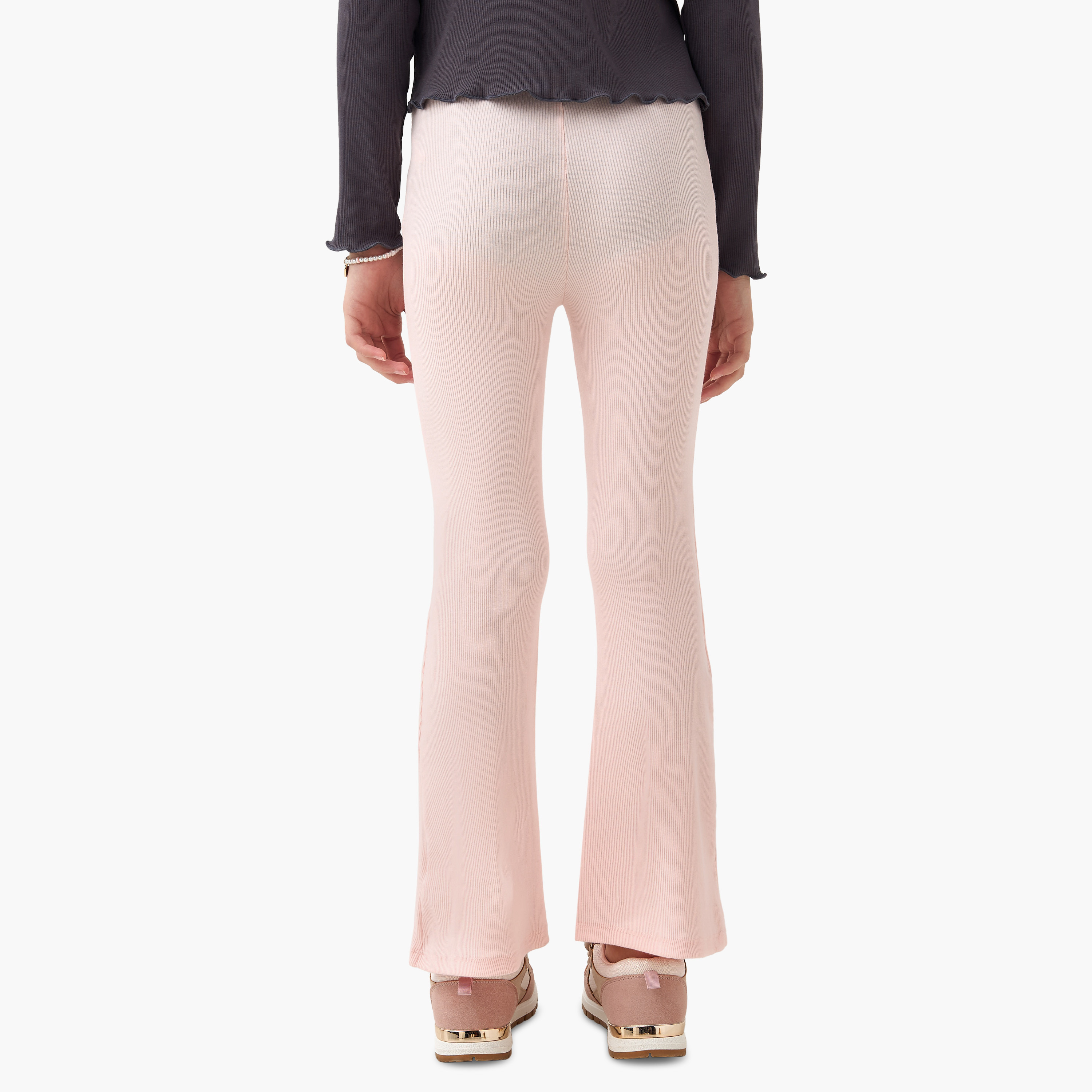 Juniors Ribbed Flared Leggings with Elasticated Waistband-girls-clothing-bottoms-leggings-image-3
