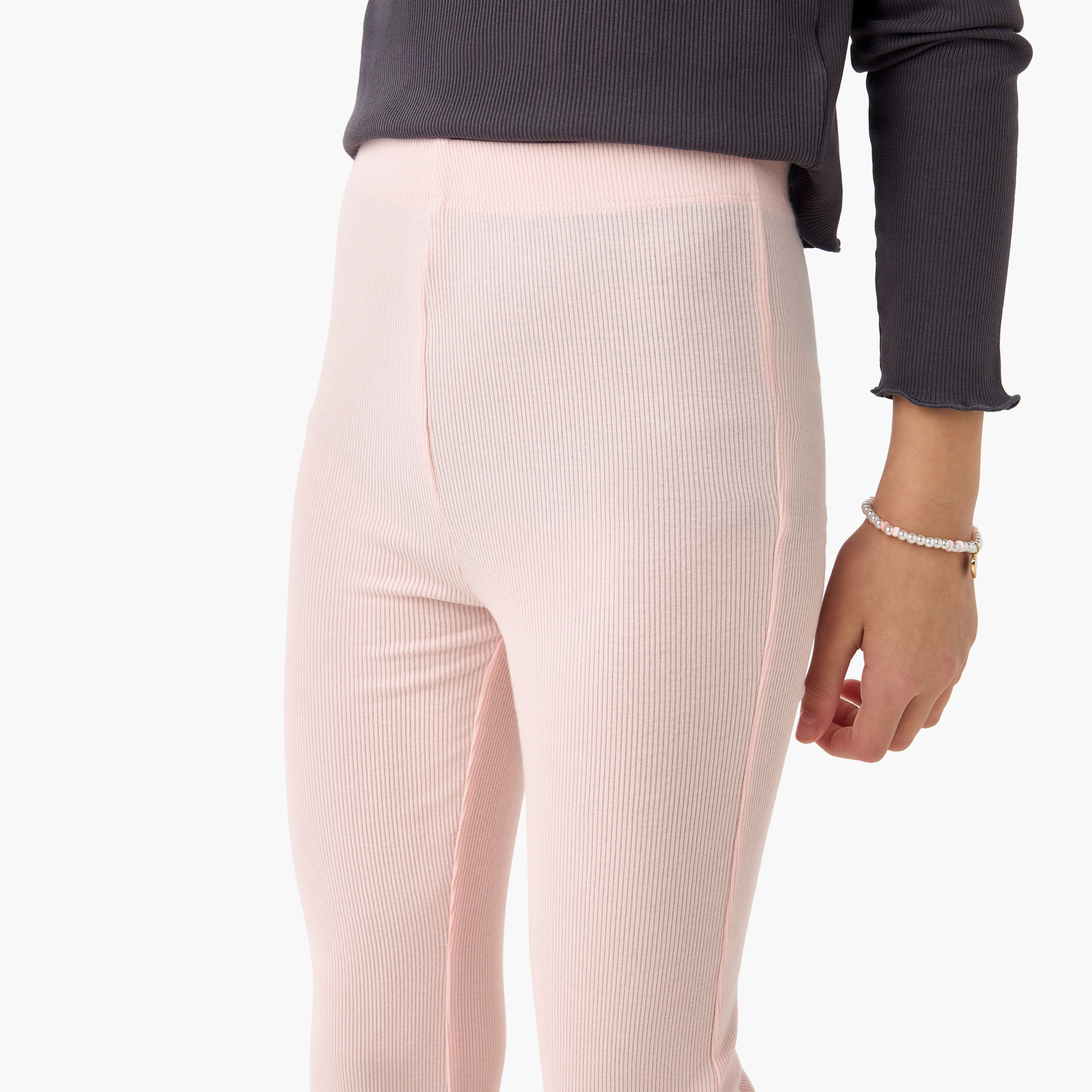 Juniors Ribbed Flared Leggings with Elasticated Waistband-girls-clothing-bottoms-leggings-image-4
