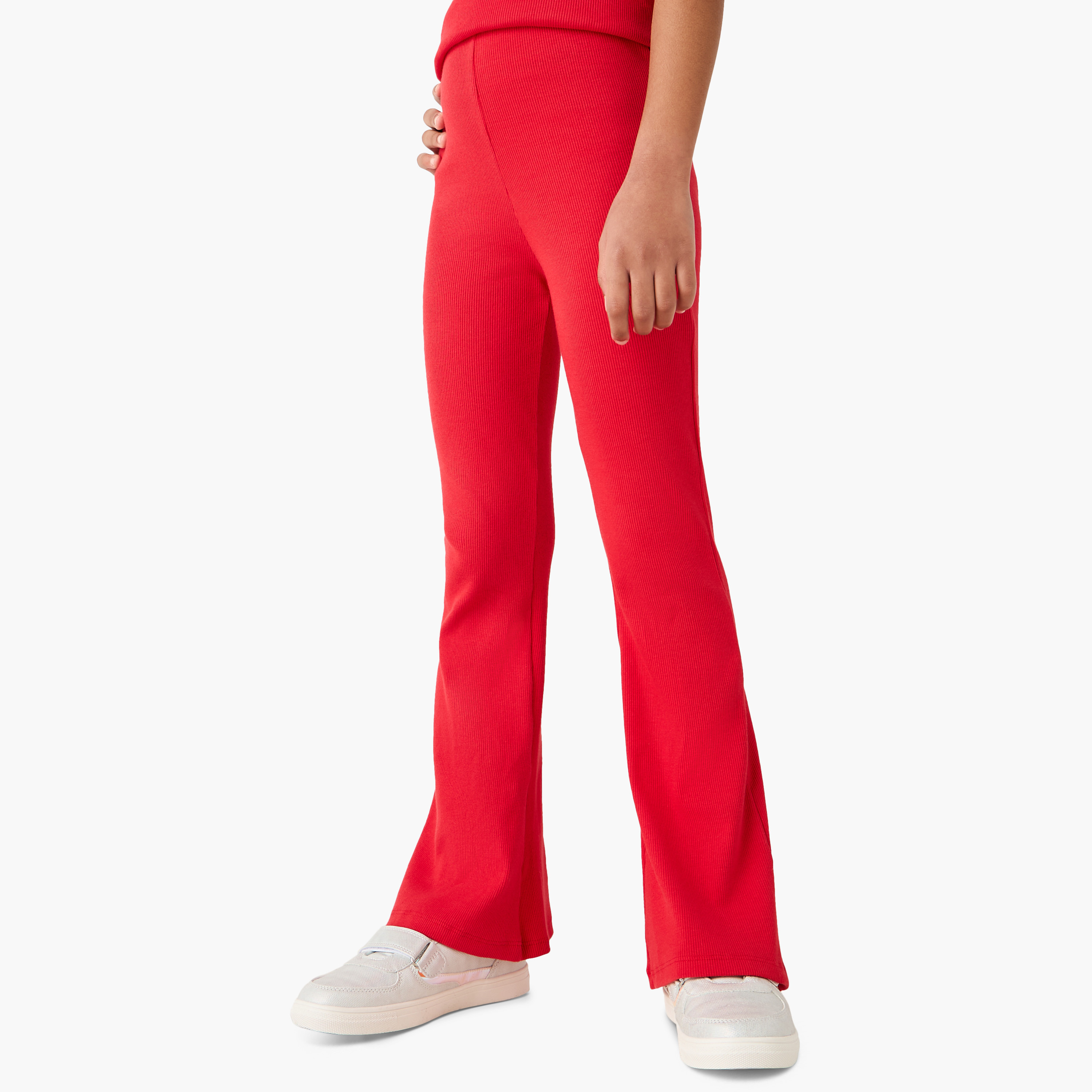 Juniors Ribbed Flared Leggings with Elasticated Waistband-girls-clothing-bottoms-leggings-image-1