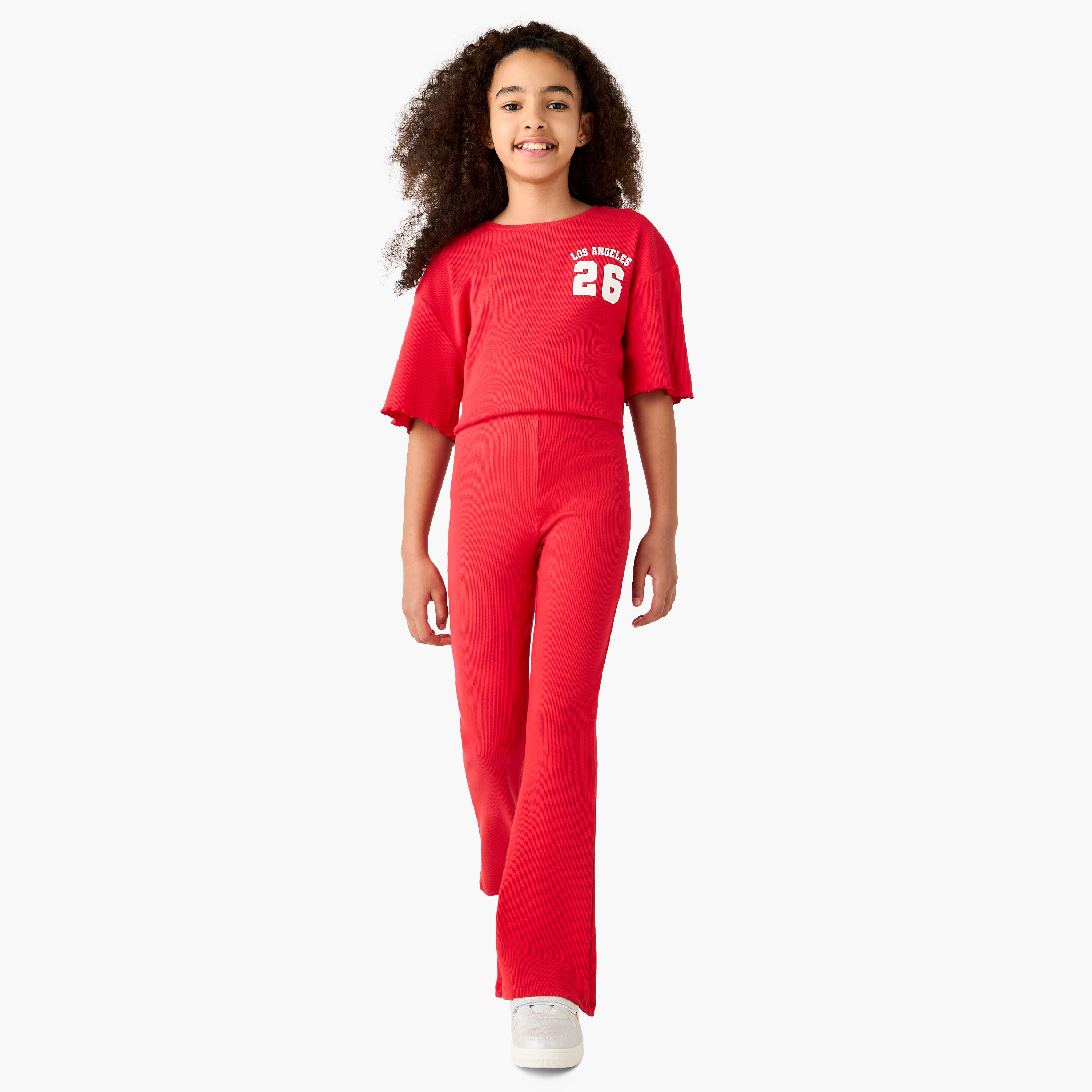 Juniors Ribbed Flared Leggings with Elasticated Waistband-girls-clothing-bottoms-leggings-image-2