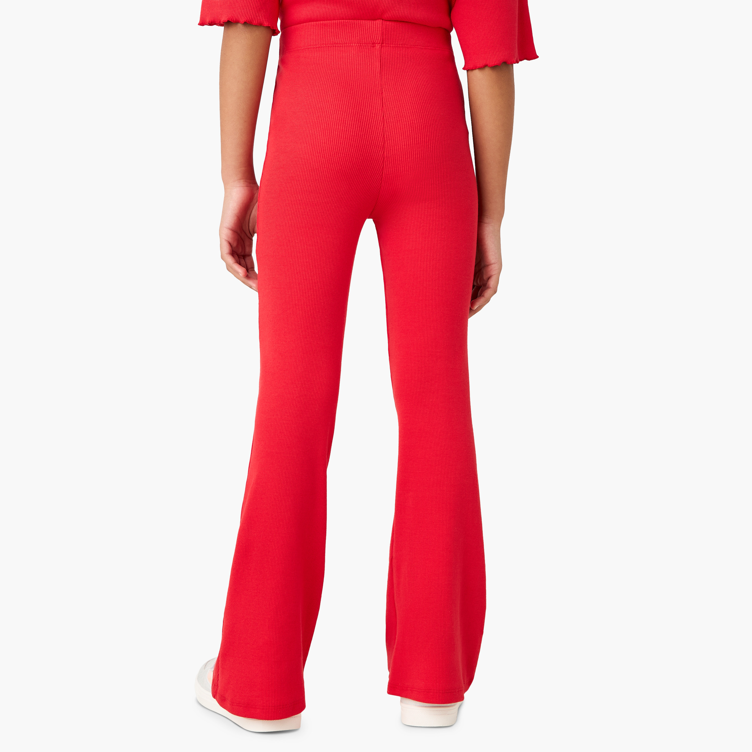 Juniors Ribbed Flared Leggings with Elasticated Waistband-girls-clothing-bottoms-leggings-image-4