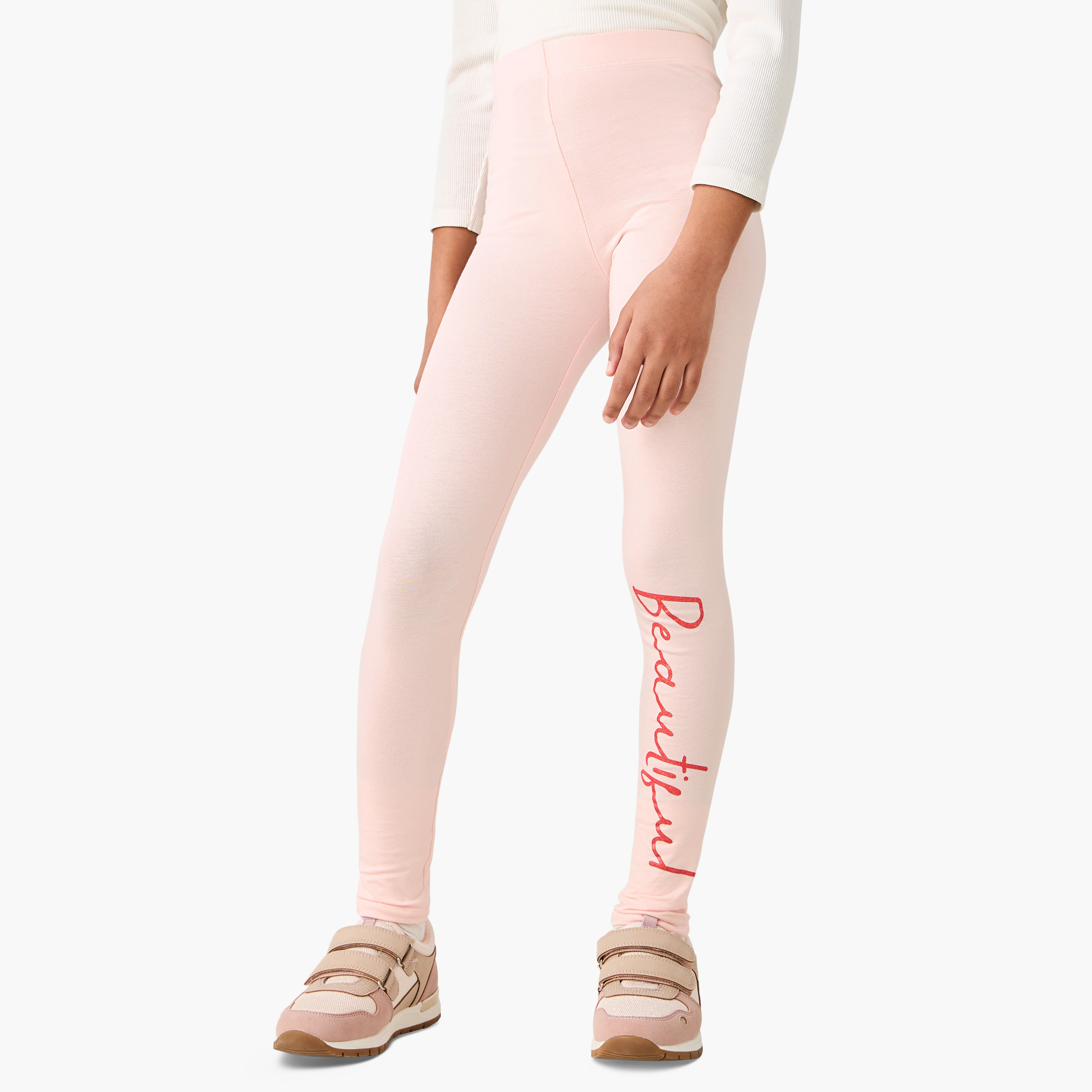 Juniors Typographic Print Leggings with Elasticated Waistband-girls-clothing-bottoms-leggings-image-1