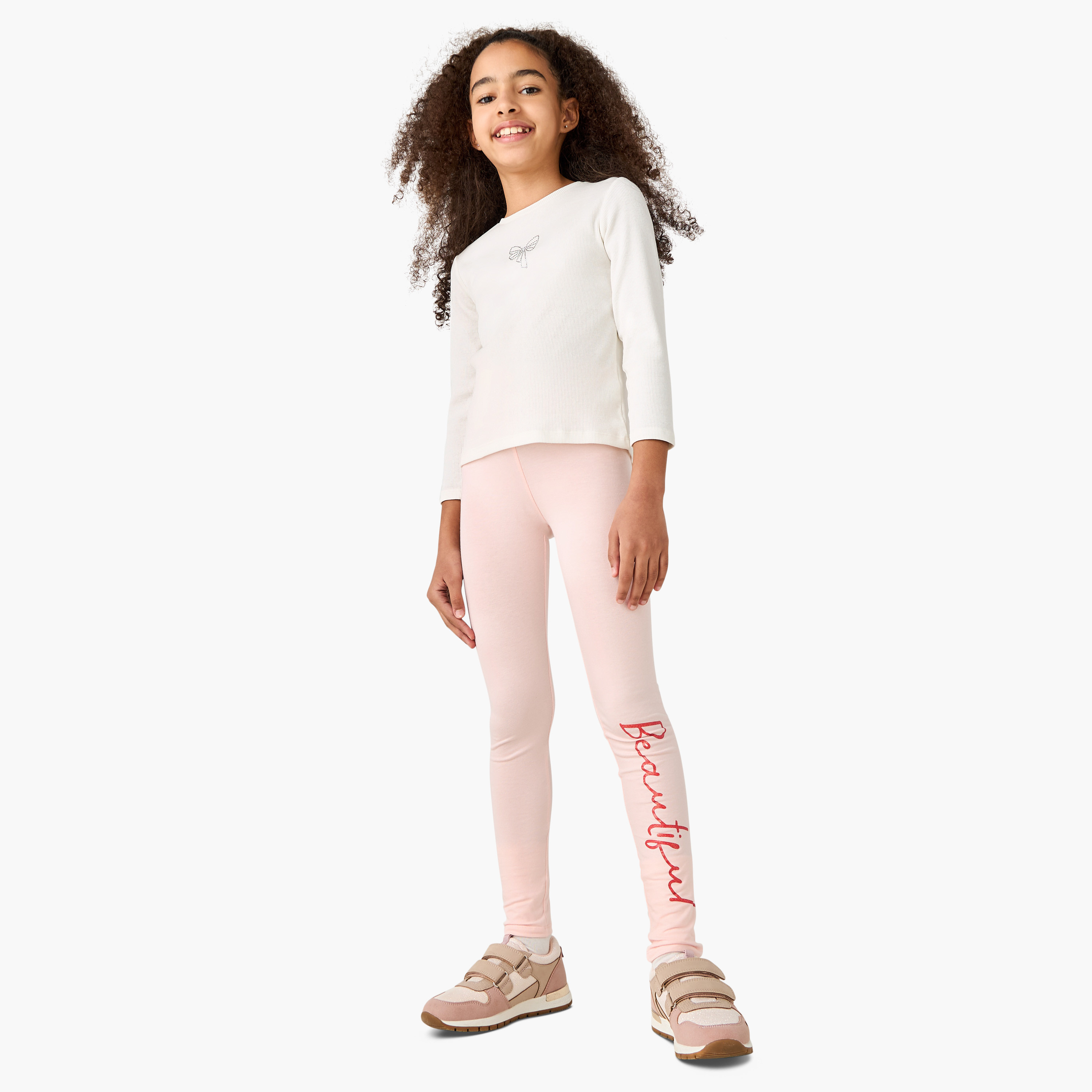 Juniors Typographic Print Leggings with Elasticated Waistband-girls-clothing-bottoms-leggings-image-2