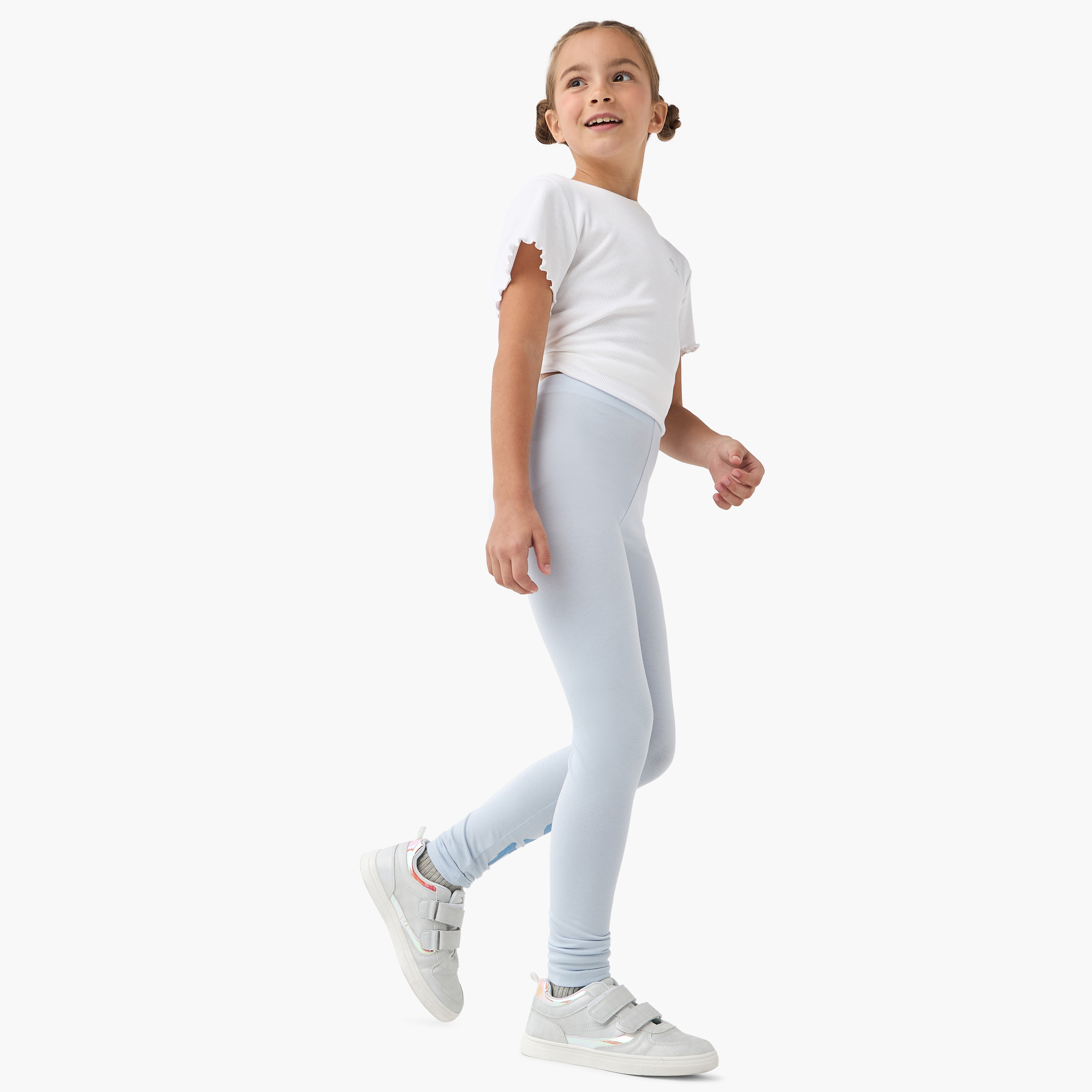 Juniors Typographic Print Leggings with Elasticated Waistband-girls-clothing-bottoms-leggings-image-2