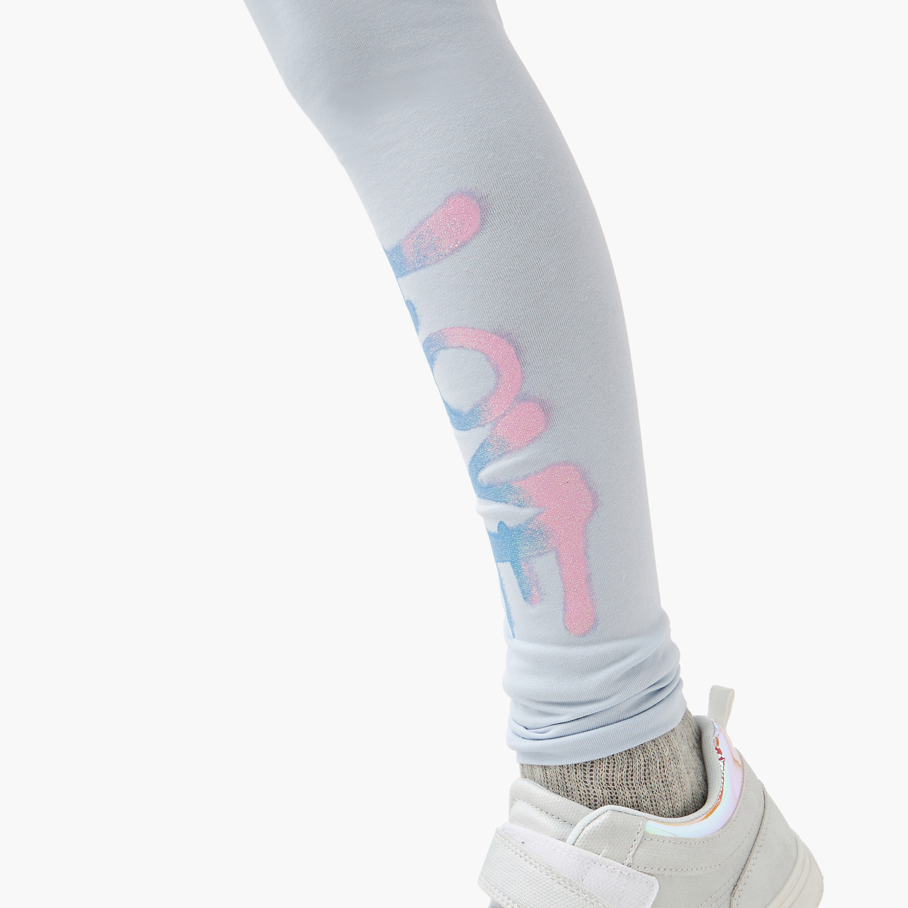Juniors Typographic Print Leggings with Elasticated Waistband-girls-clothing-bottoms-leggings-image-4