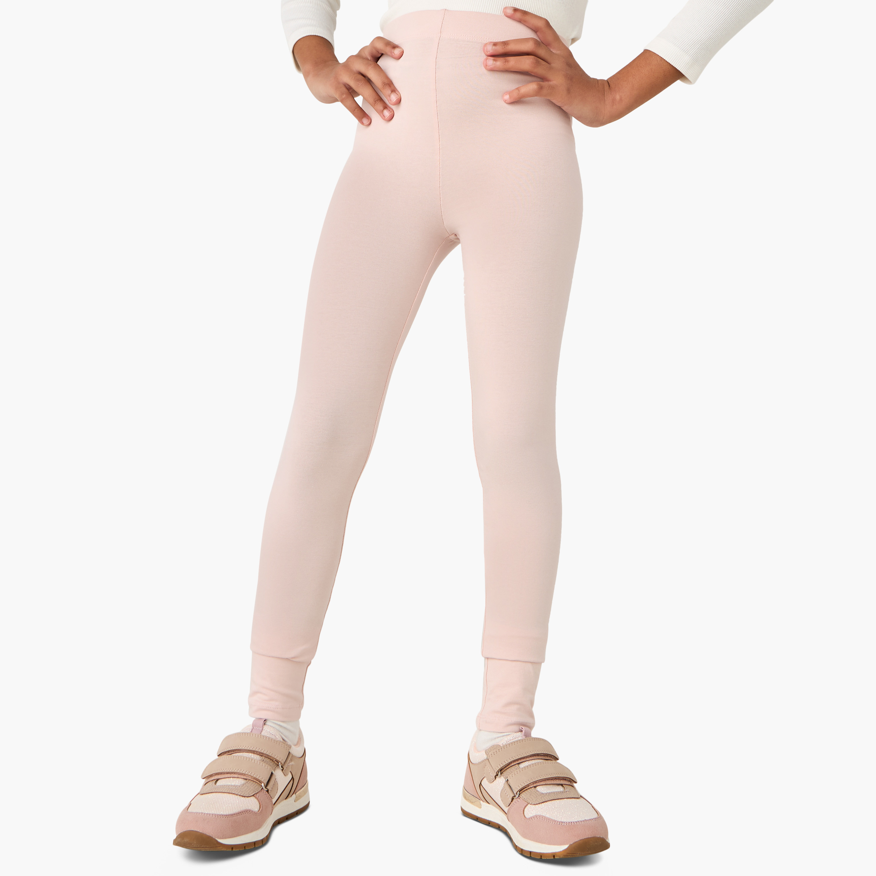 Juniors Solid Leggings with Elasticated Waistband-girls-clothing-bottoms-leggings-image-1