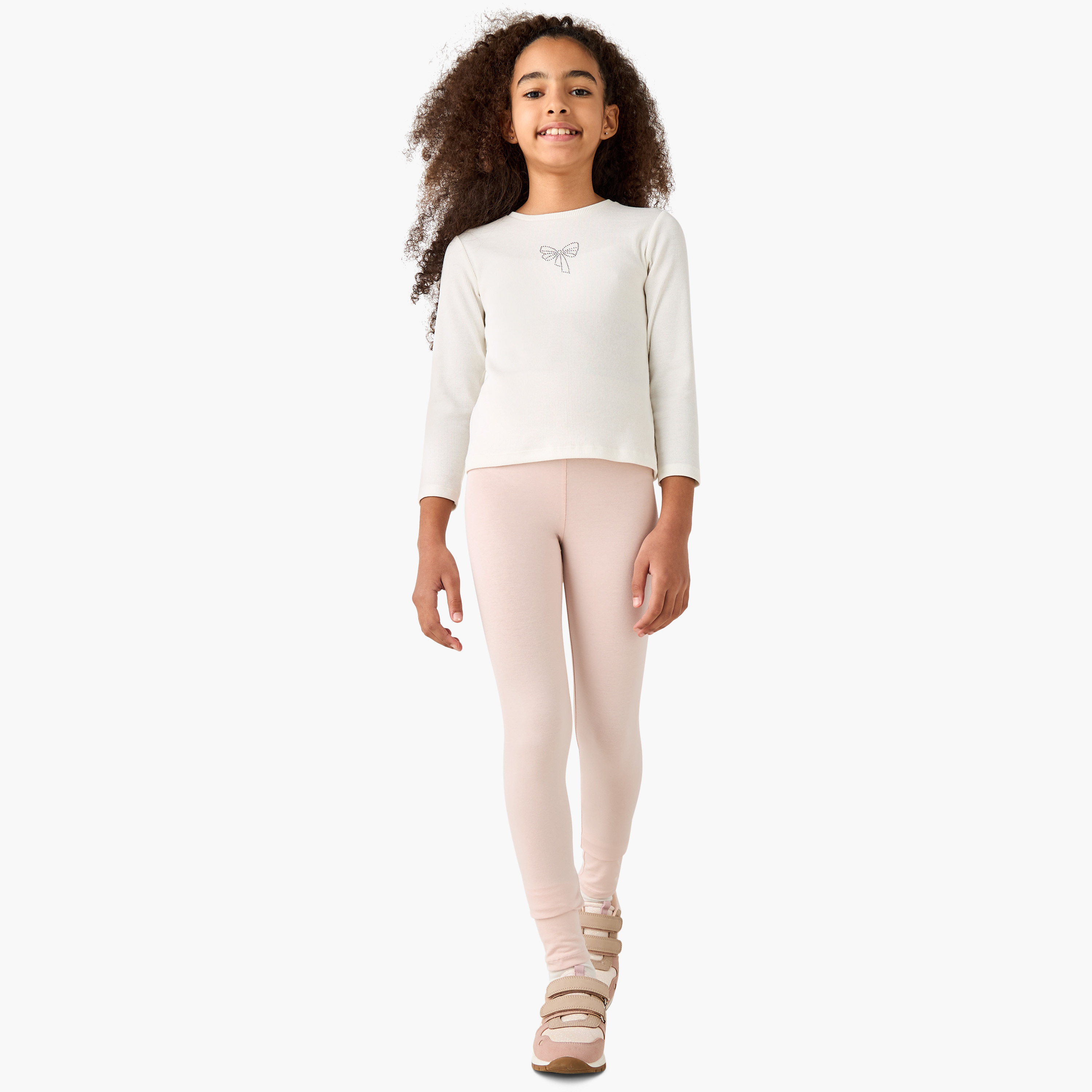 Juniors Solid Leggings with Elasticated Waistband-girls-clothing-bottoms-leggings-image-2