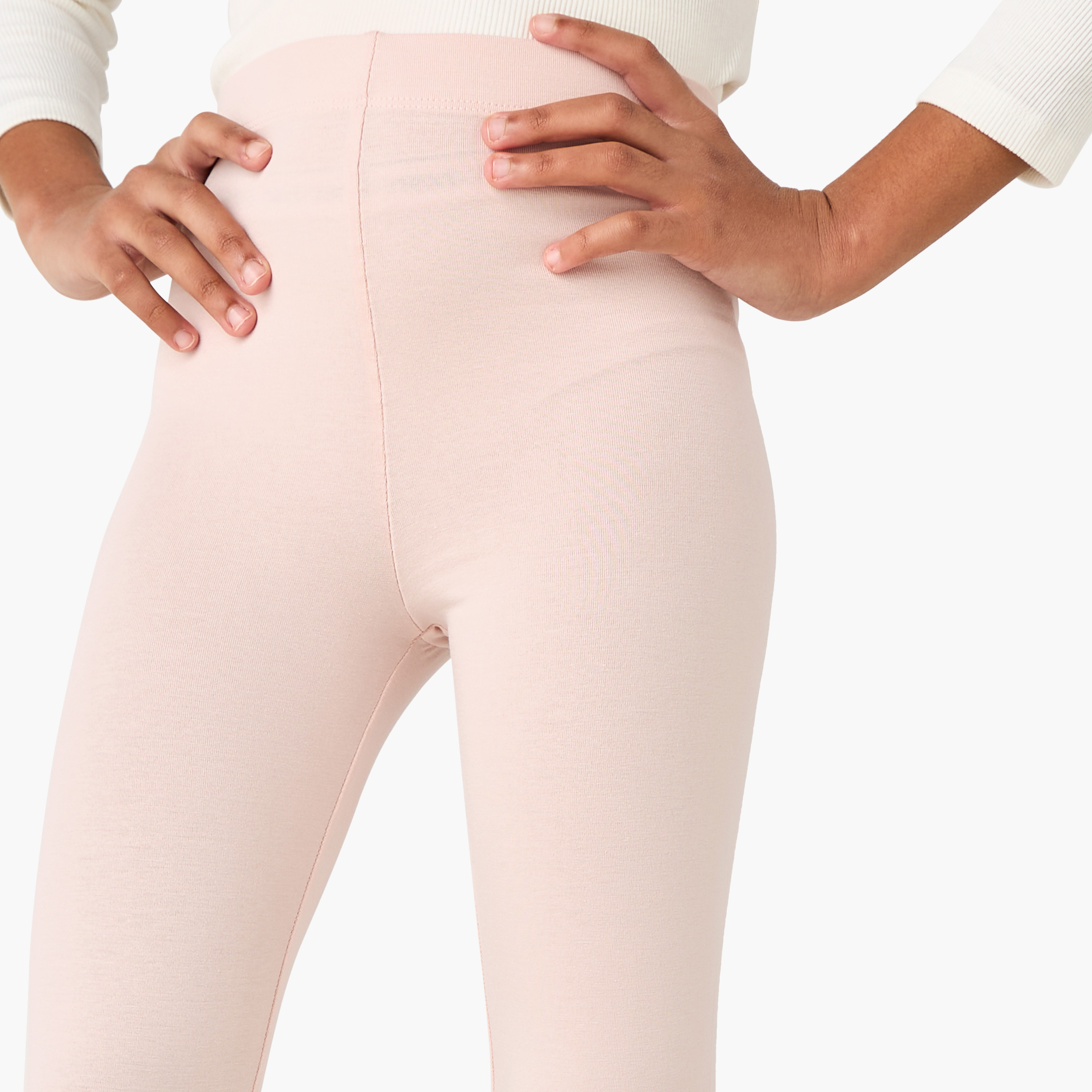Juniors Solid Leggings with Elasticated Waistband-girls-clothing-bottoms-leggings-image-4