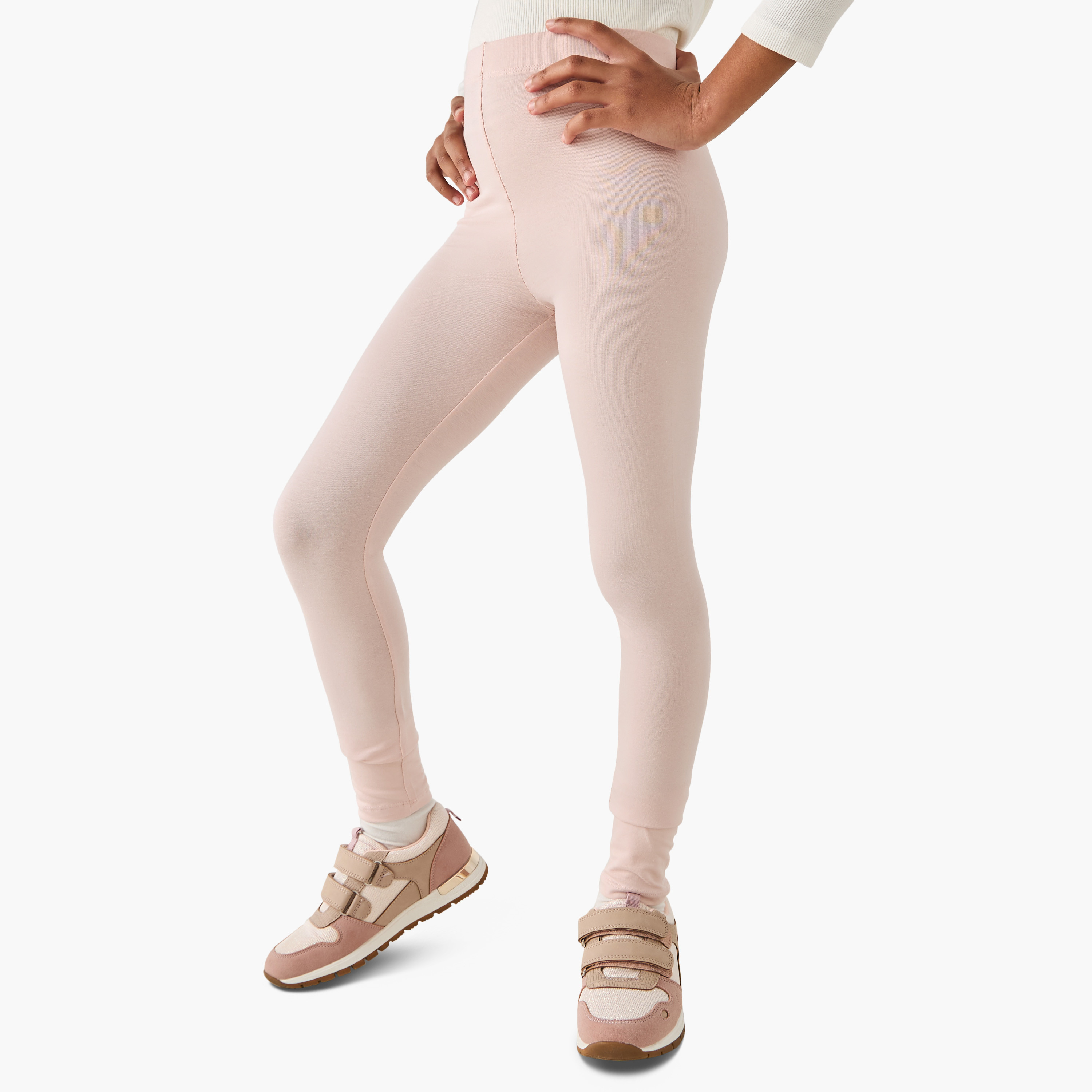 Juniors Solid Leggings with Elasticated Waistband-girls-clothing-bottoms-leggings-image-6
