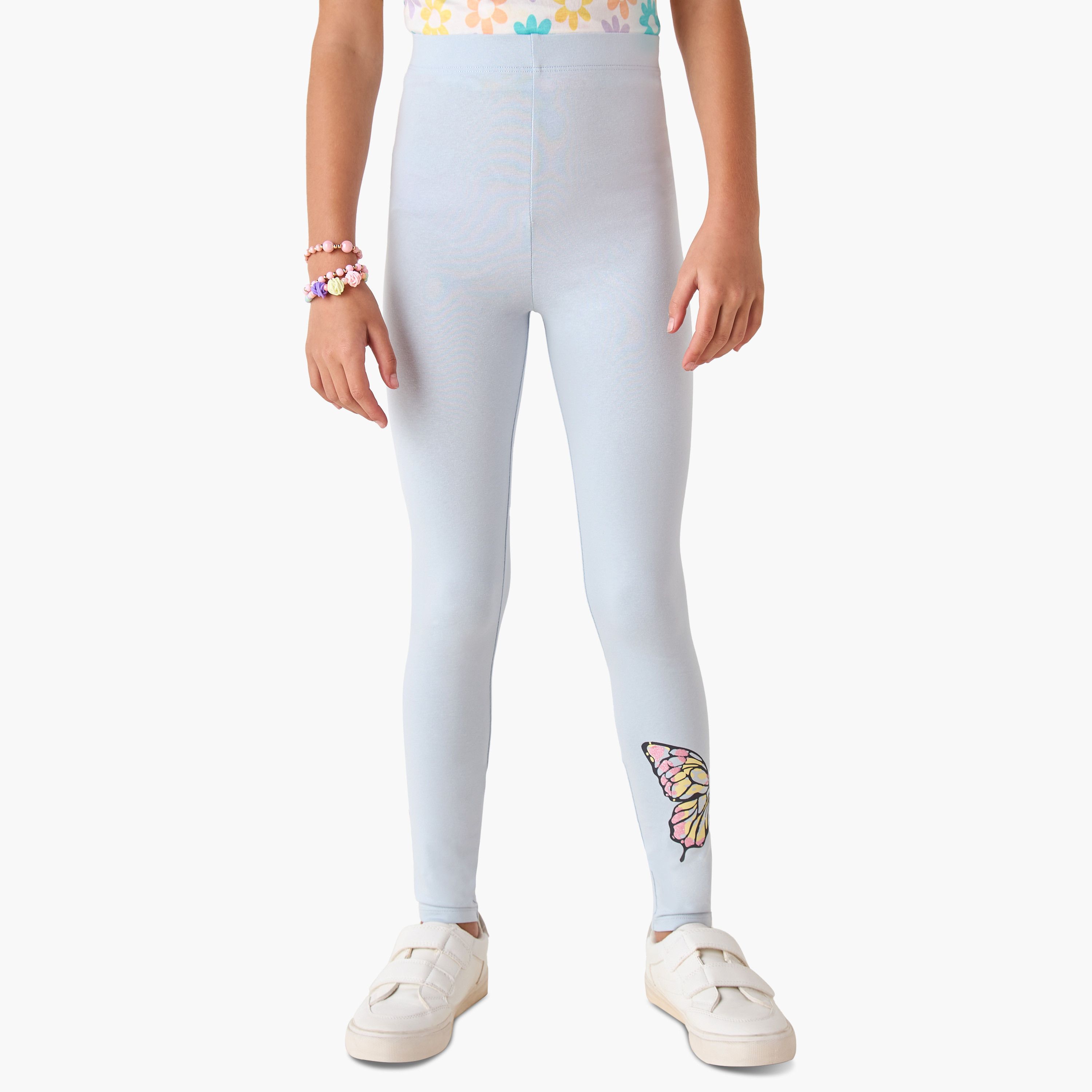 Juniors Printed Leggings with Elasticated Waistband-girls-clothing-bottoms-leggings-image-1
