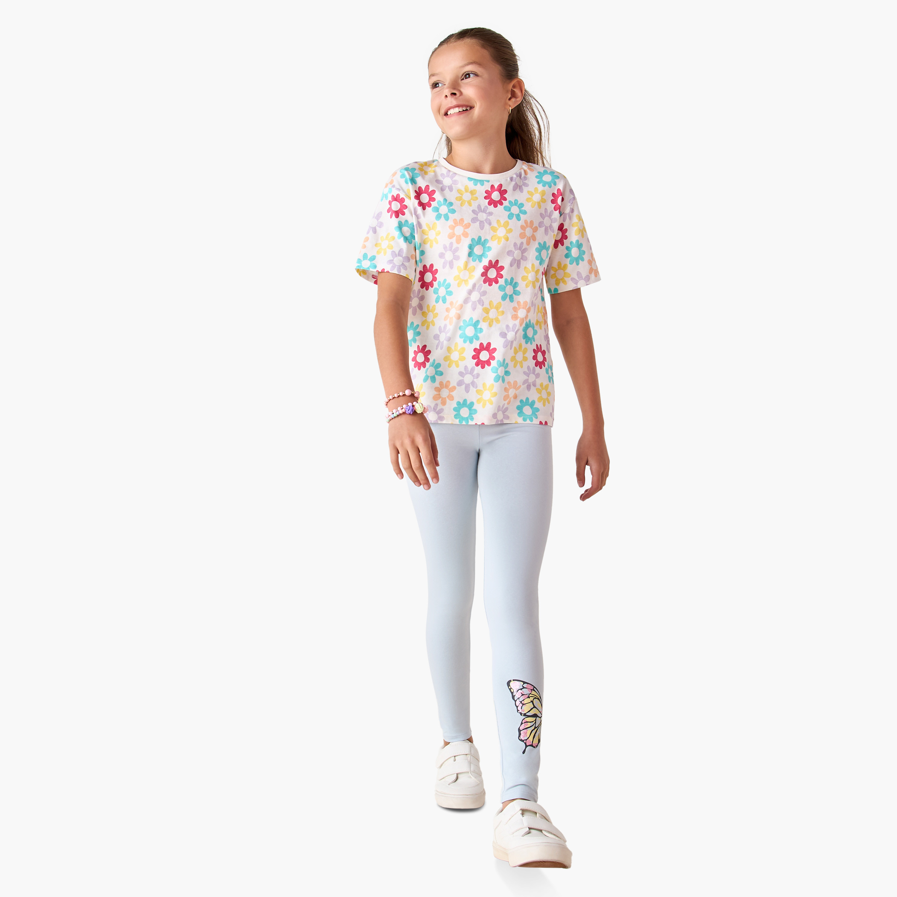 Juniors Printed Leggings with Elasticated Waistband-girls-clothing-bottoms-leggings-image-2
