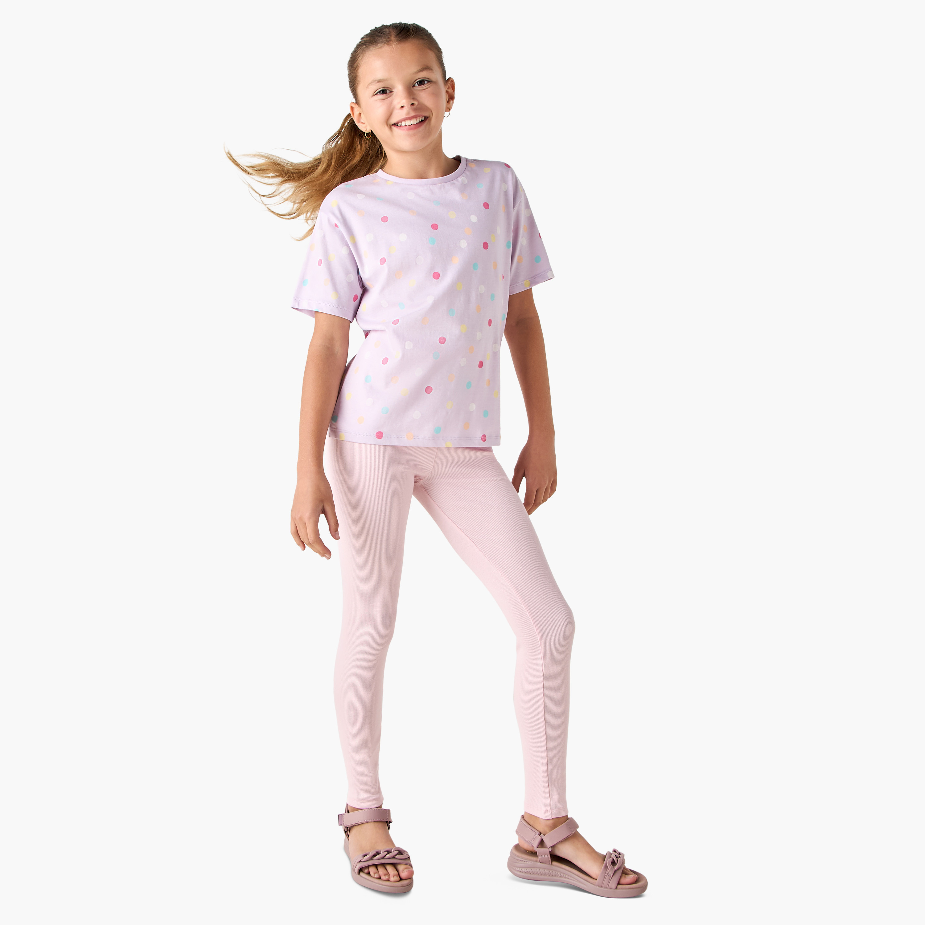 Juniors Ribbed Leggings with Elasticated Waistband-girls-clothing-bottoms-leggings-image-2