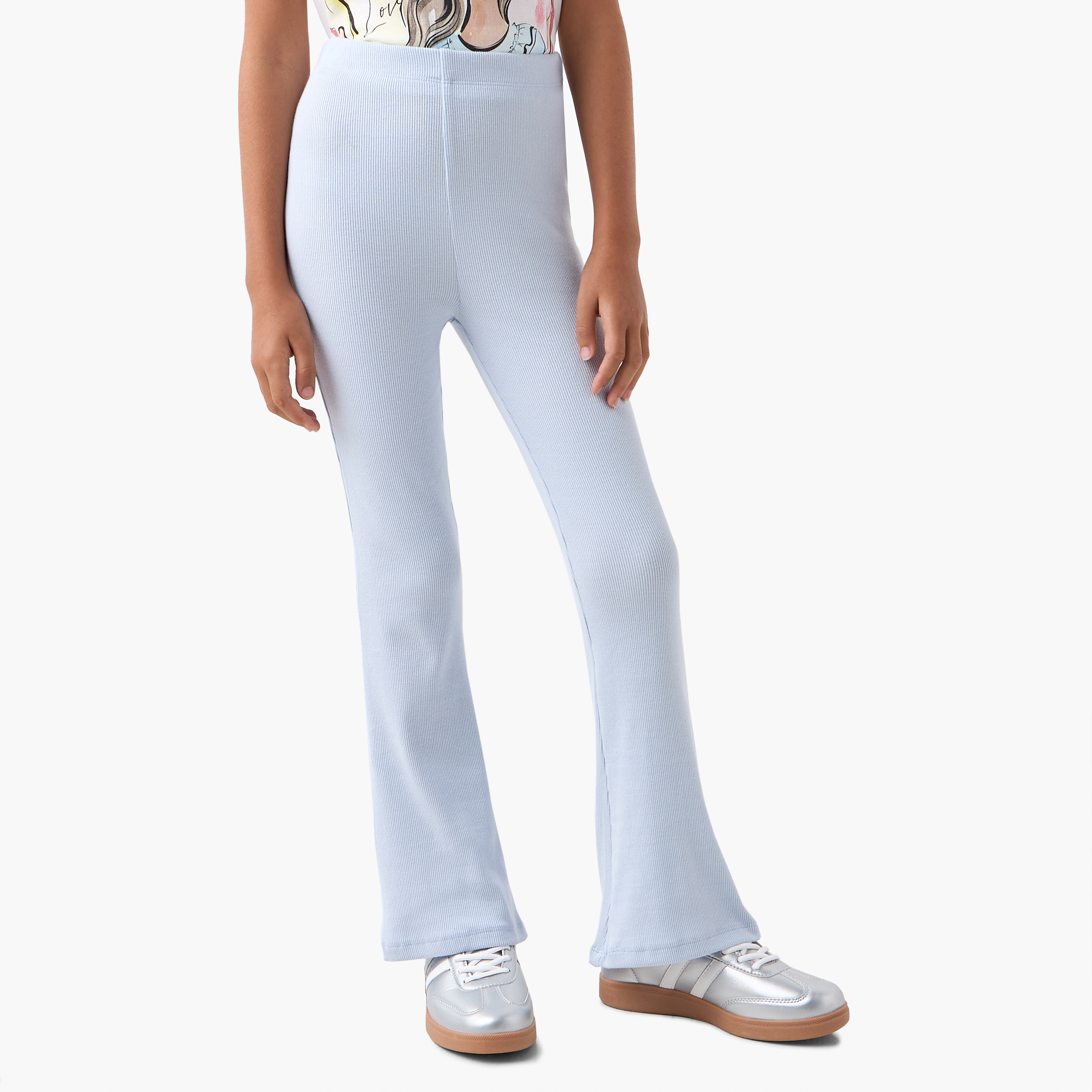 Juniors Ribbed Leggings with Elasticated Waistband-girls-clothing-bottoms-leggings-image-1