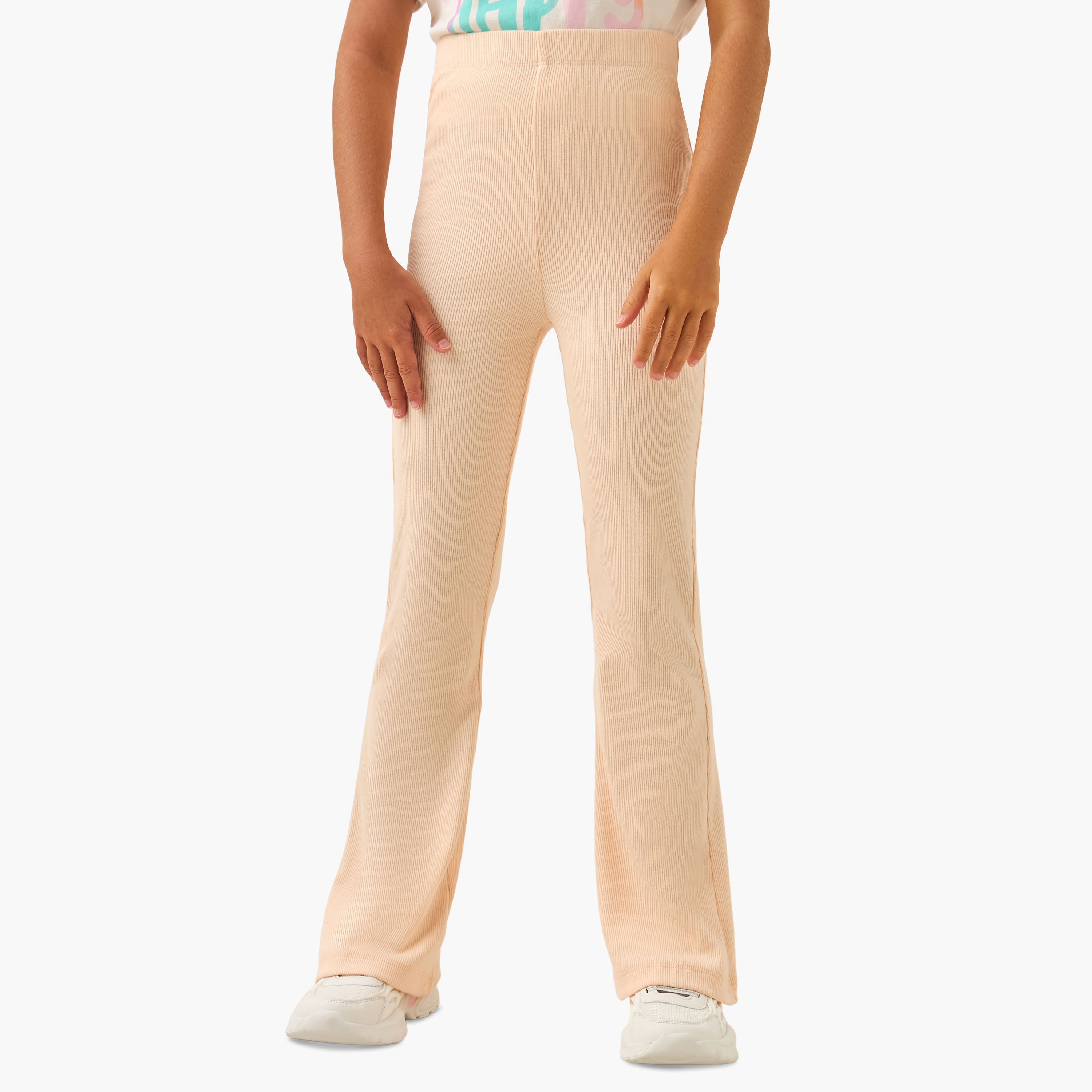 Juniors Ribbed Flared Leggings with Elasticated Waistband-girls-clothing-bottoms-leggings-image-1