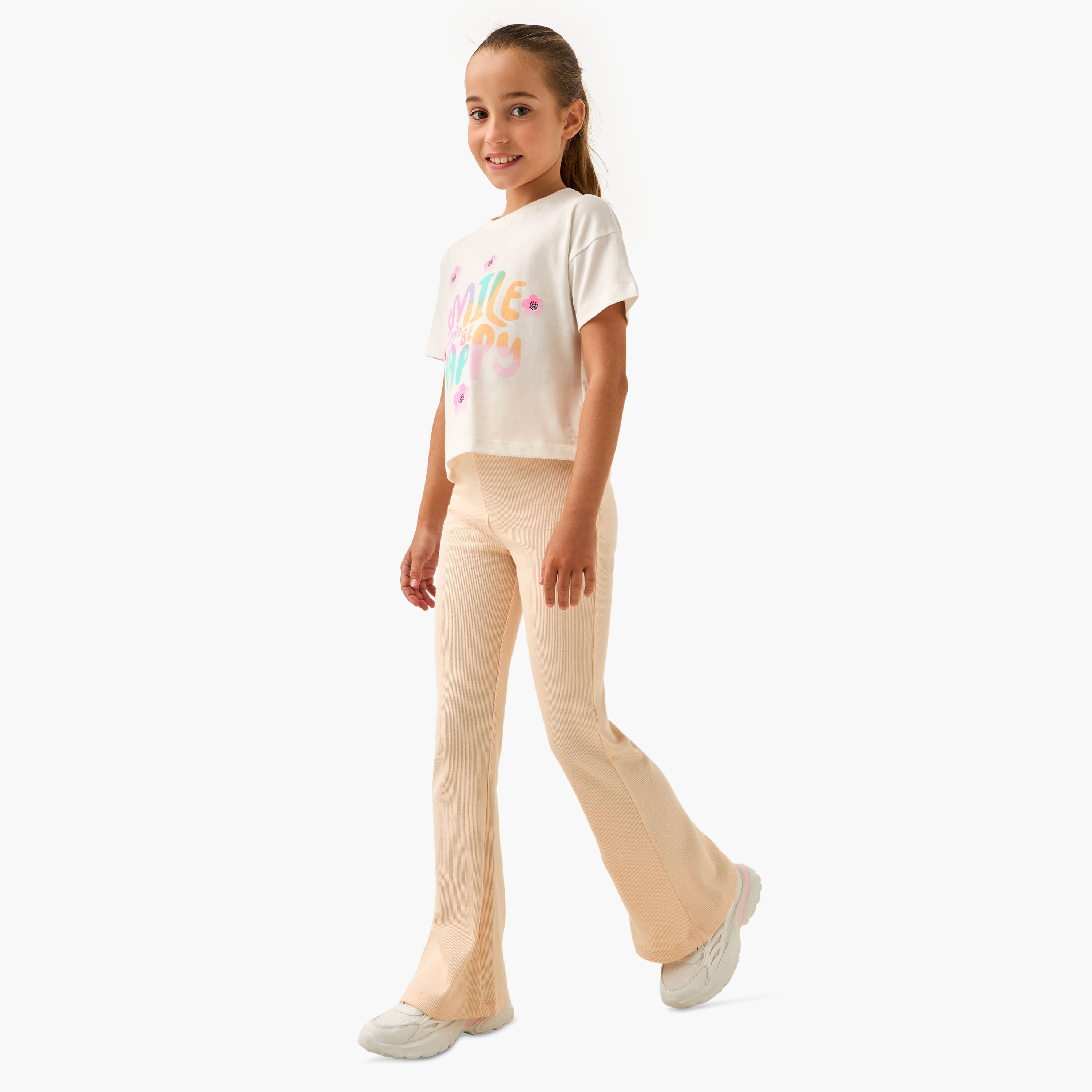 Juniors Ribbed Flared Leggings with Elasticated Waistband-girls-clothing-bottoms-leggings-image-2