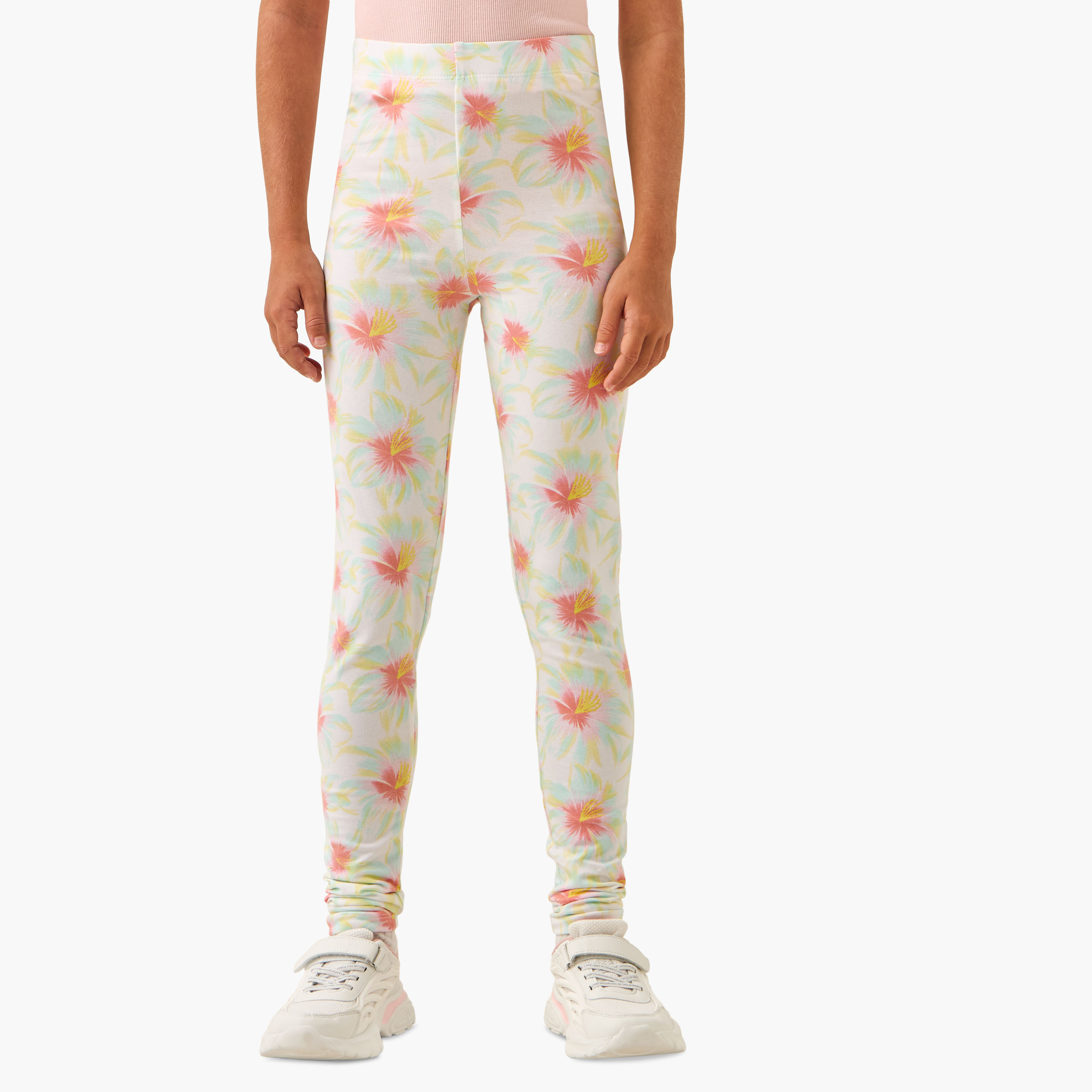 Juniors All-Over Floral Print Leggings with Elasticated Waistband-girls-clothing-bottoms-leggings-image-1