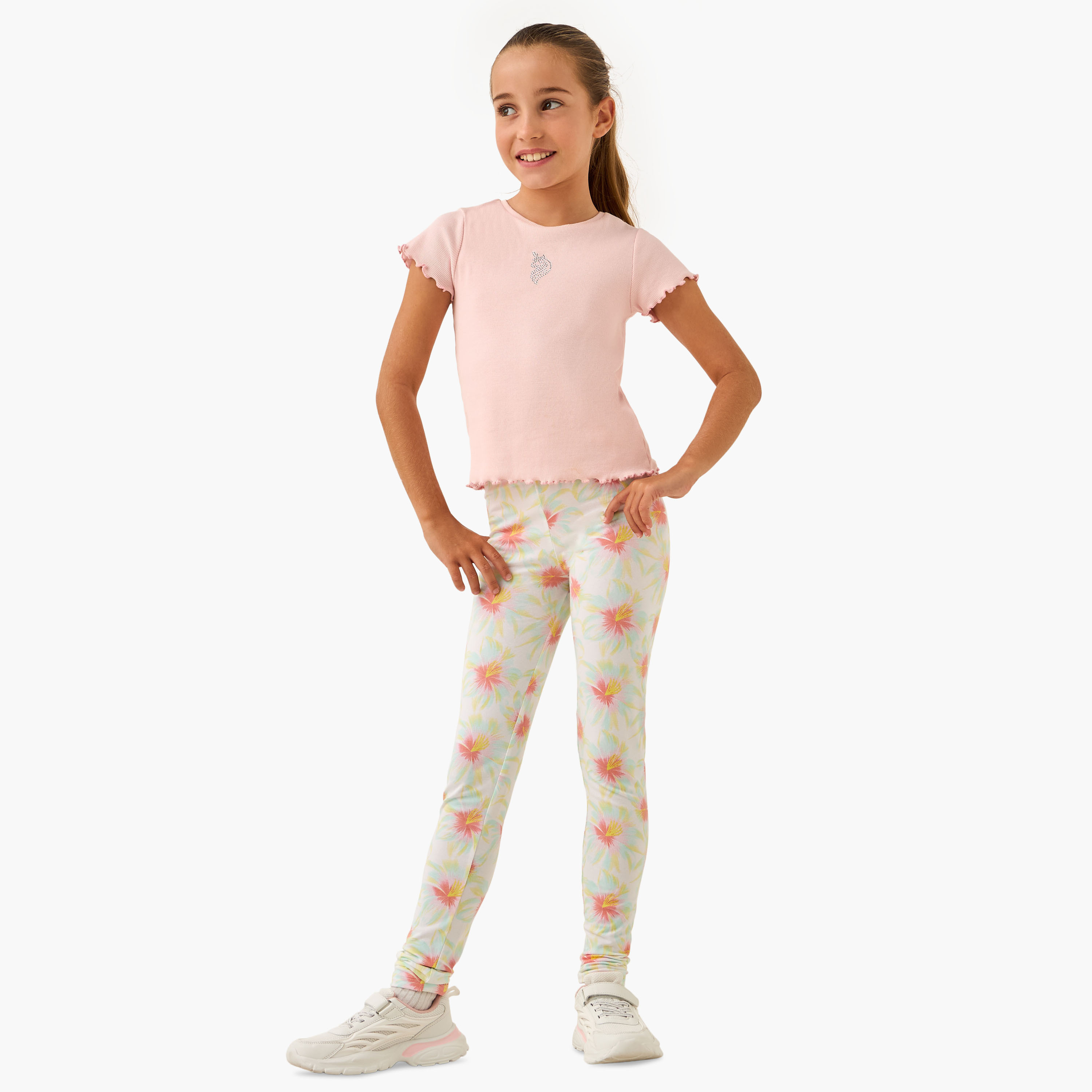 Juniors All-Over Floral Print Leggings with Elasticated Waistband-girls-clothing-bottoms-leggings-image-2