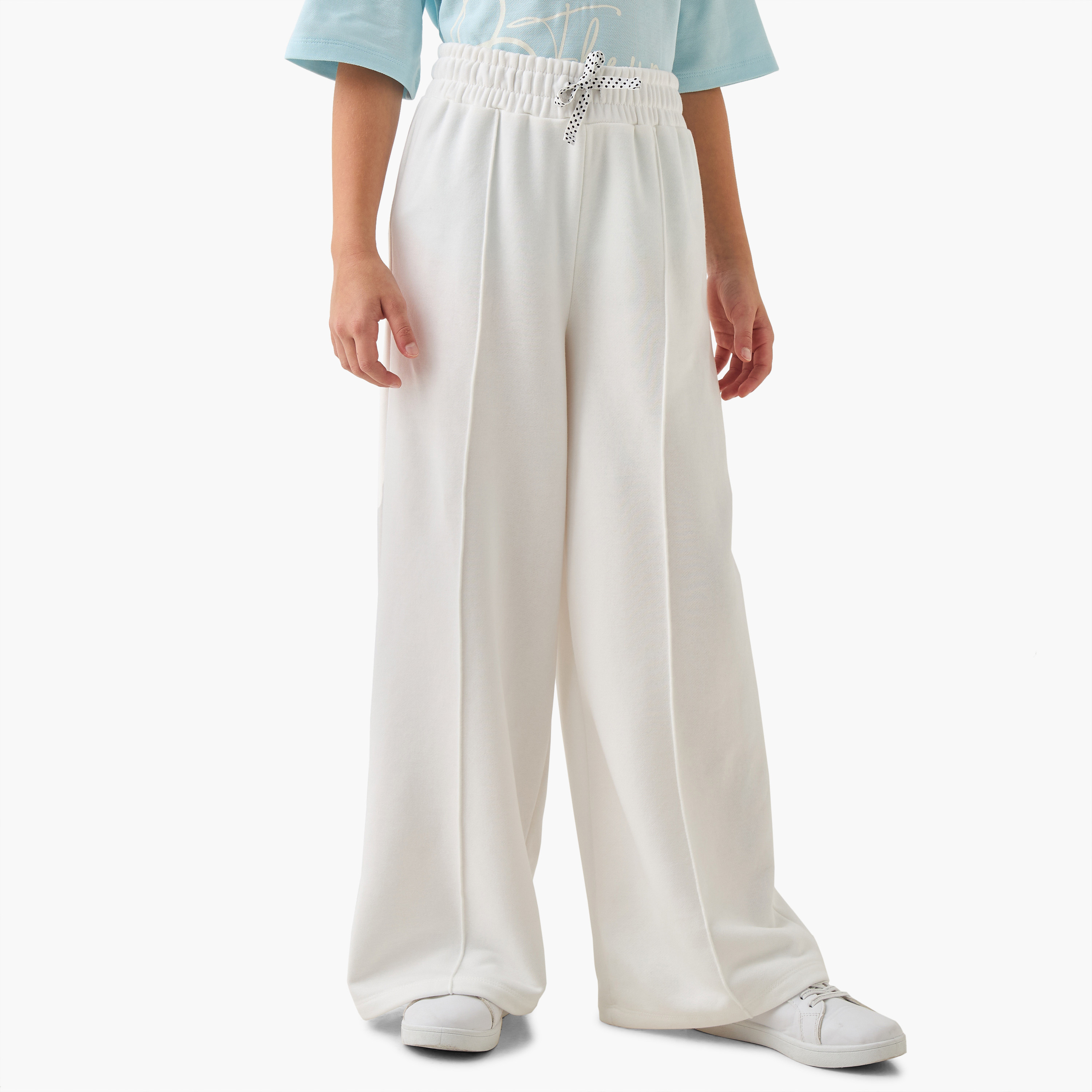 Juniors Solid Wide Leg Pants with Drawstring Closure-girls-clothing-bottoms-trousers-image-1