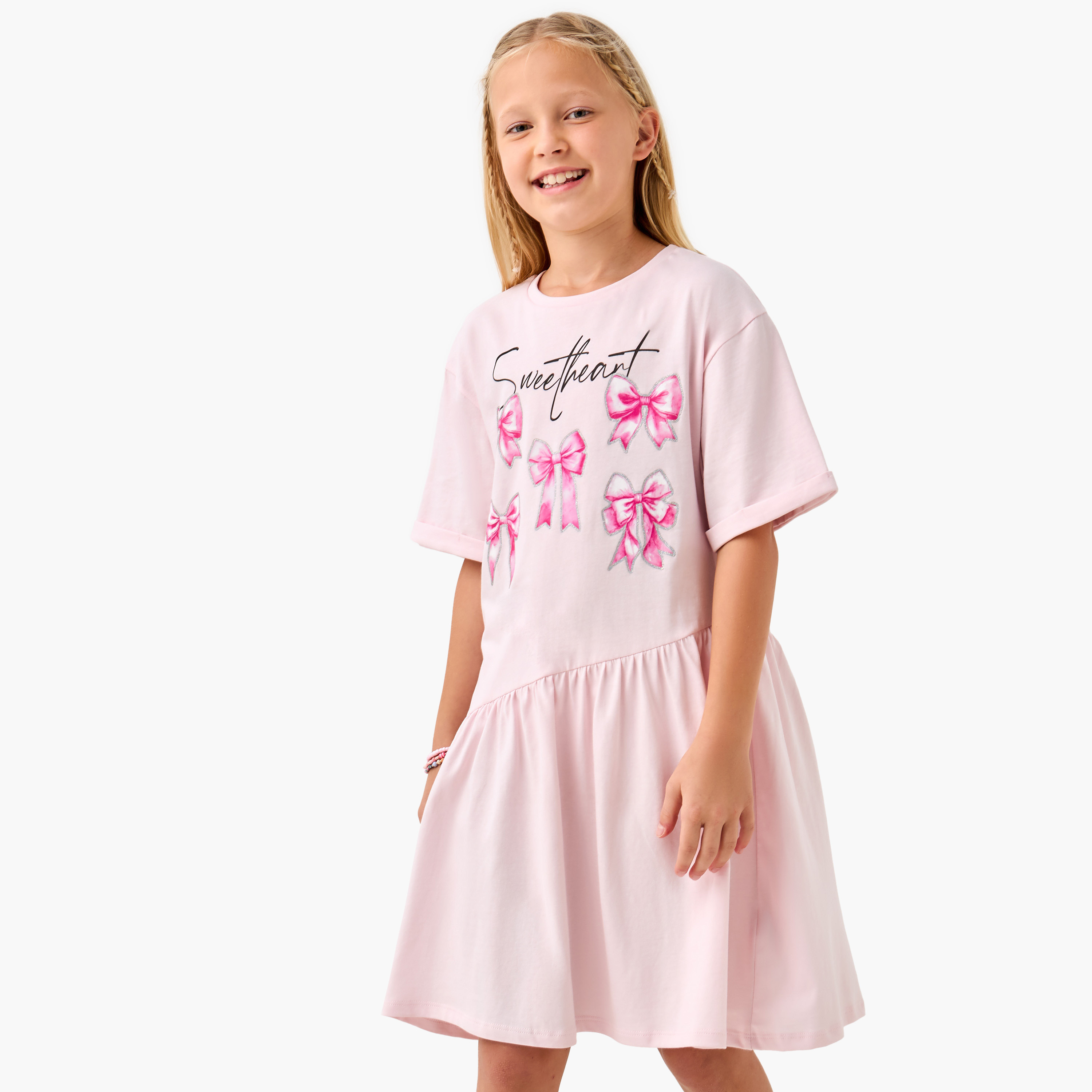 Juniors Floral Print Dress with Drop Sleeves-girls-clothing-dressesandjumpsuits-image-1