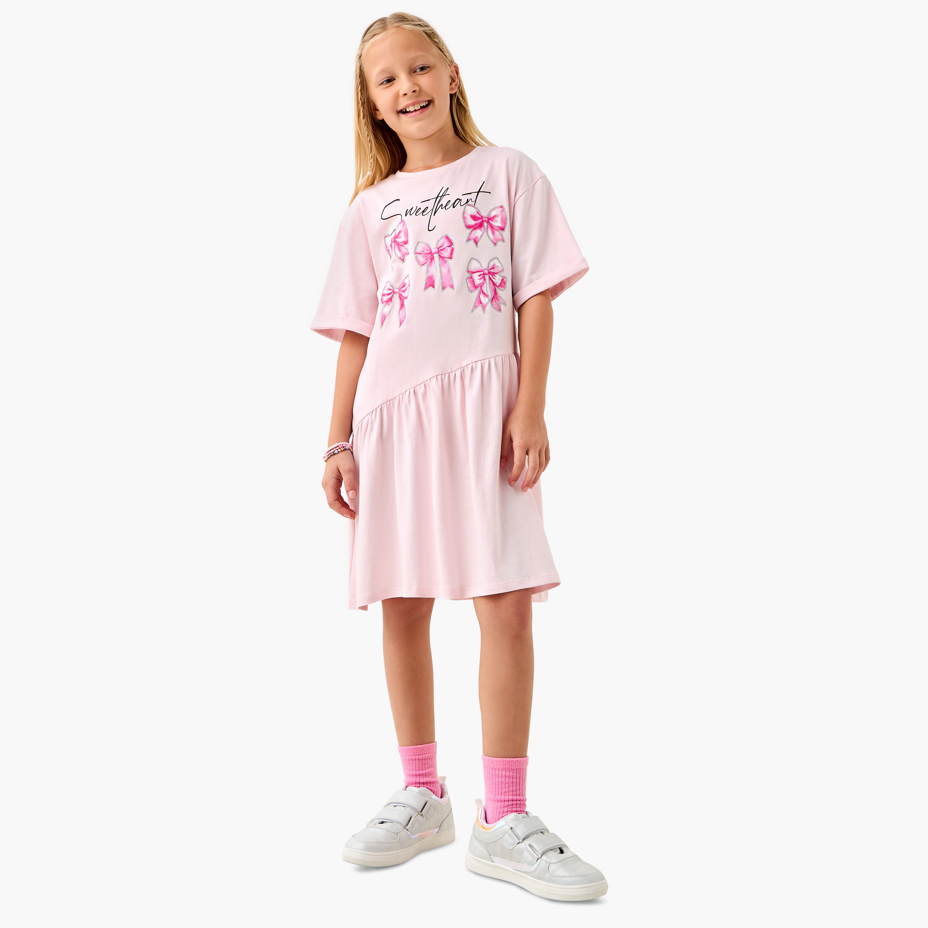 Juniors Floral Print Dress with Drop Sleeves-girls-clothing-dressesandjumpsuits-image-2