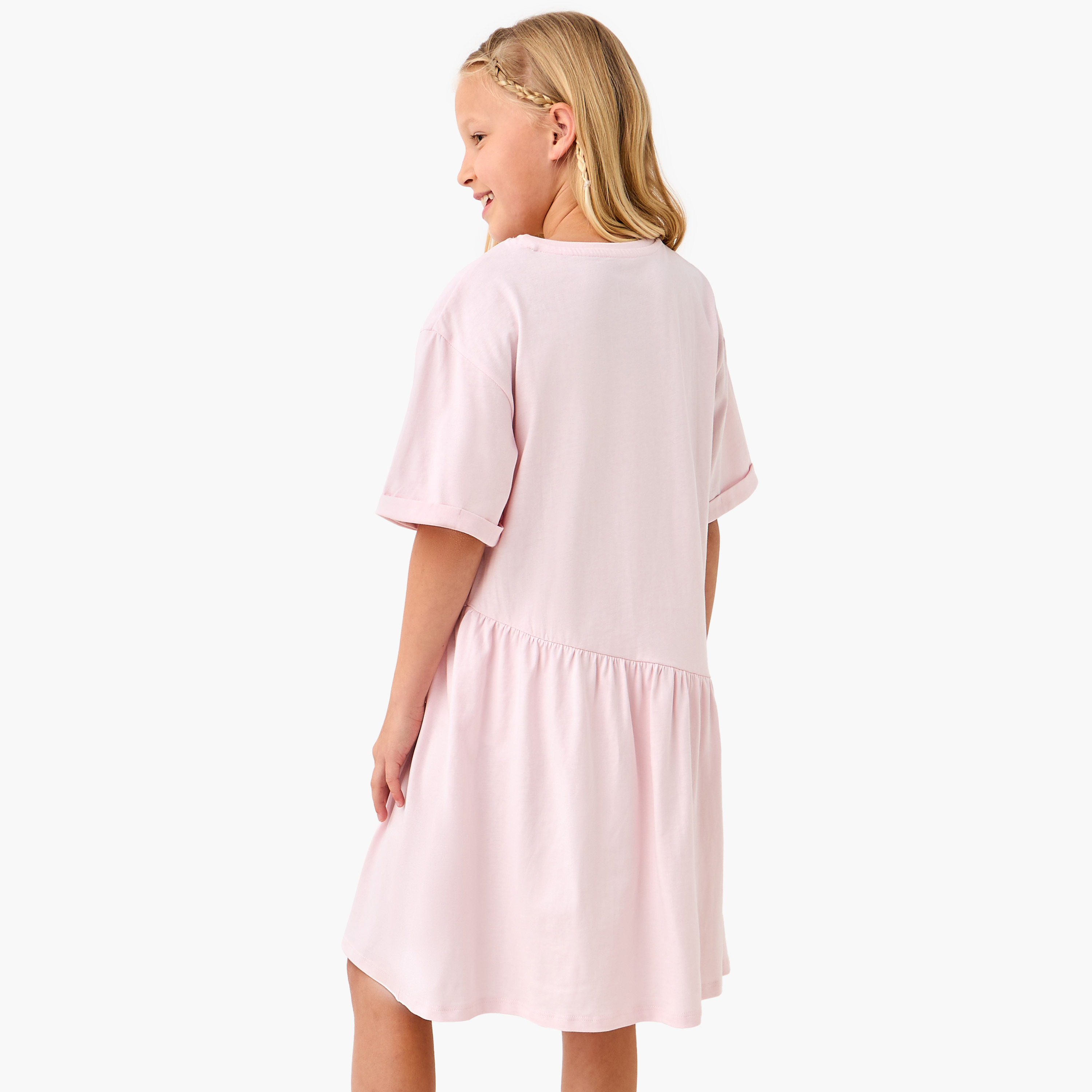 Juniors Floral Print Dress with Drop Sleeves-girls-clothing-dressesandjumpsuits-image-3