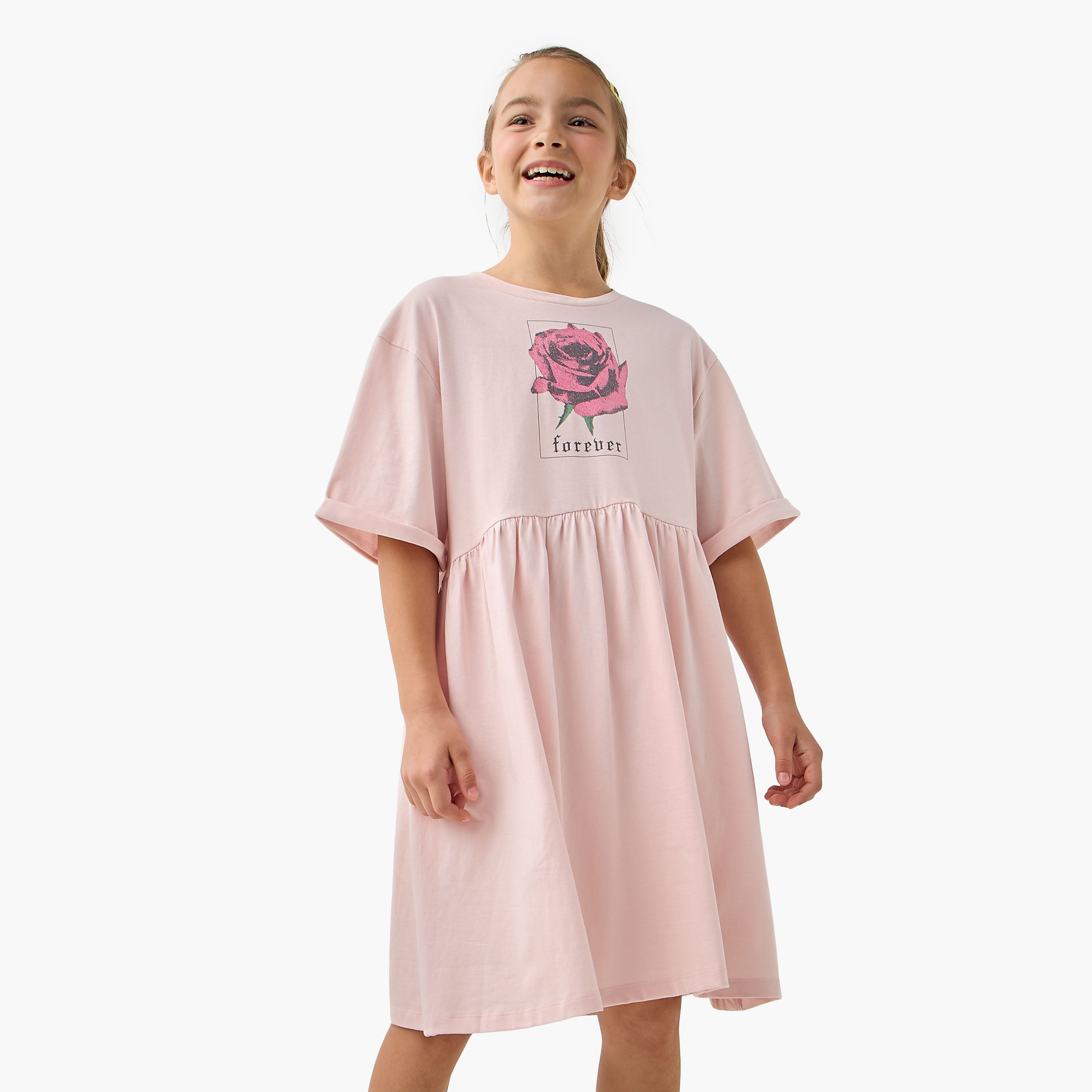 فستان إيه لاين بياقة مستديرة وأكمام قصيرة وطبعات من جونيورز-girls-clothing-dressesandjumpsuits-image-1