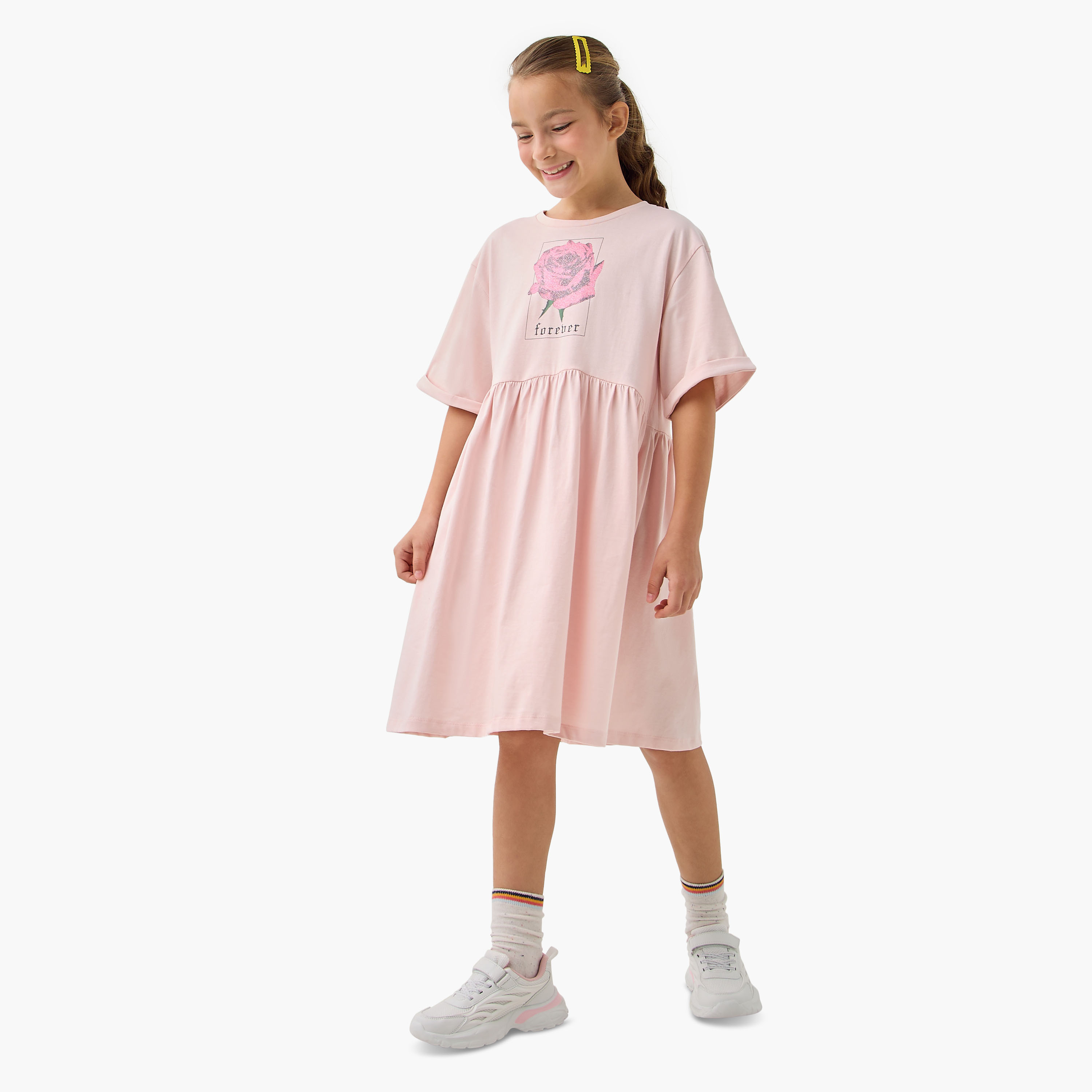 فستان إيه لاين بياقة مستديرة وأكمام قصيرة وطبعات من جونيورز-girls-clothing-dressesandjumpsuits-image-2