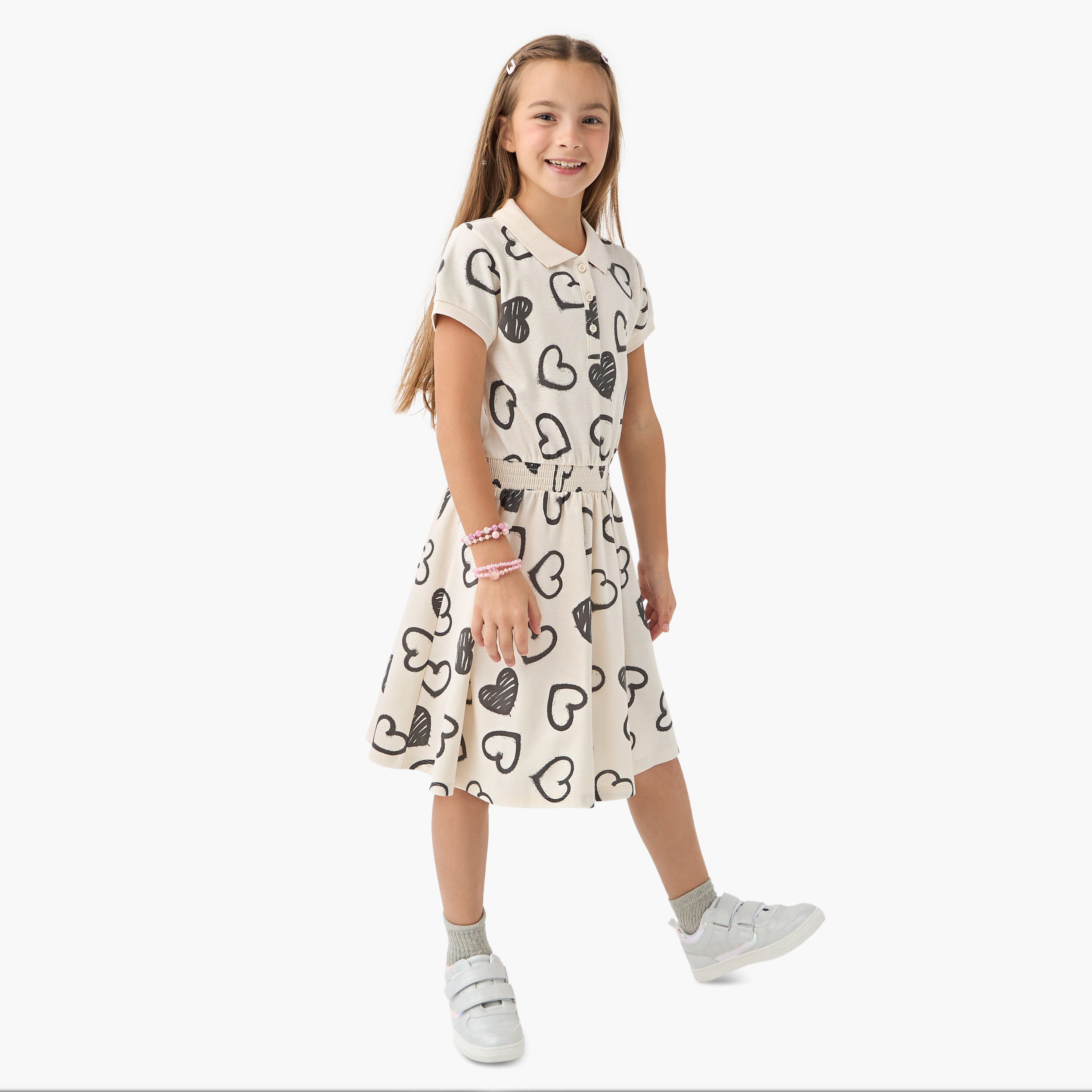 Juniors Heart Print Polo Dress with Short Sleeves-girls-clothing-dressesandjumpsuits-image-2