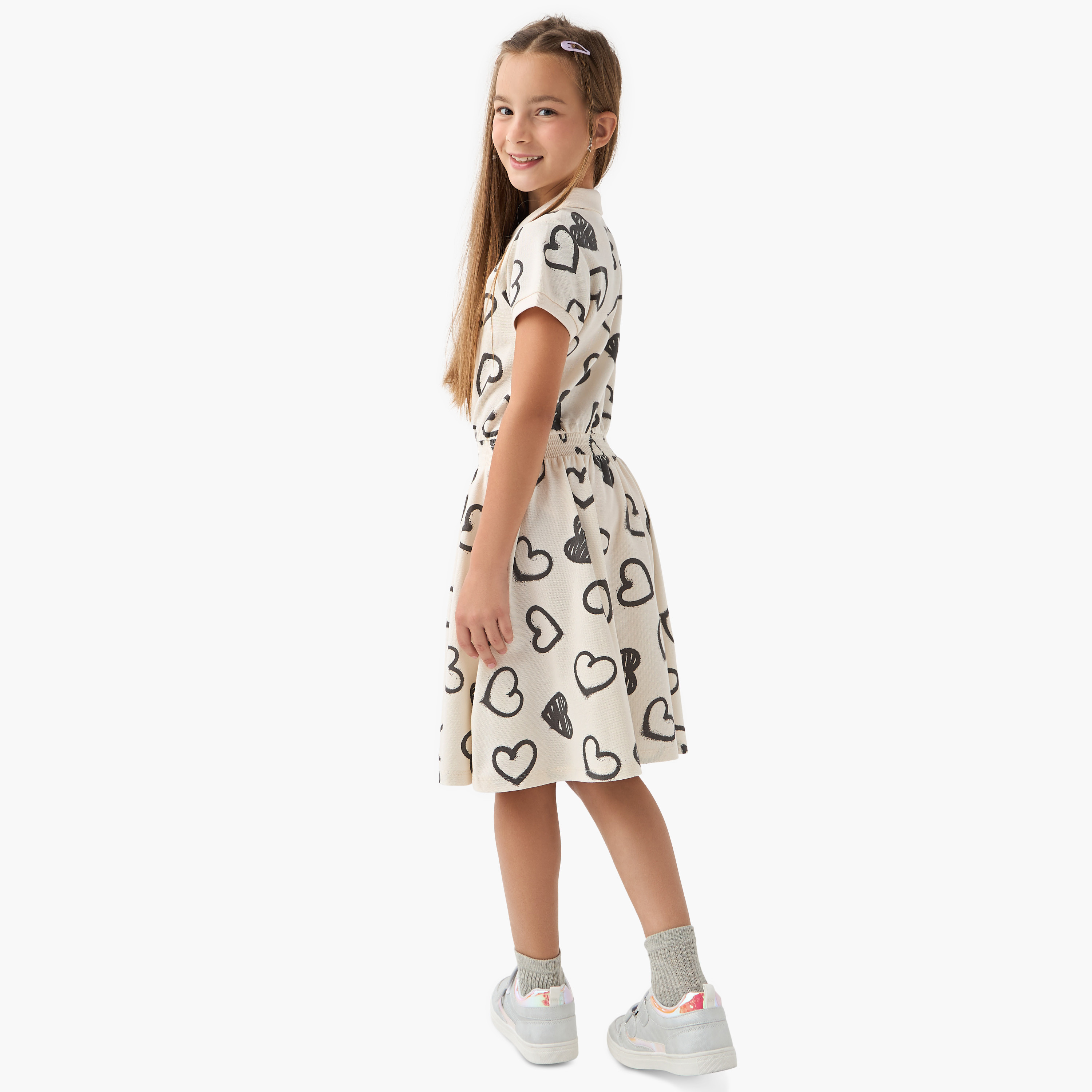Juniors Heart Print Polo Dress with Short Sleeves-girls-clothing-dressesandjumpsuits-image-3