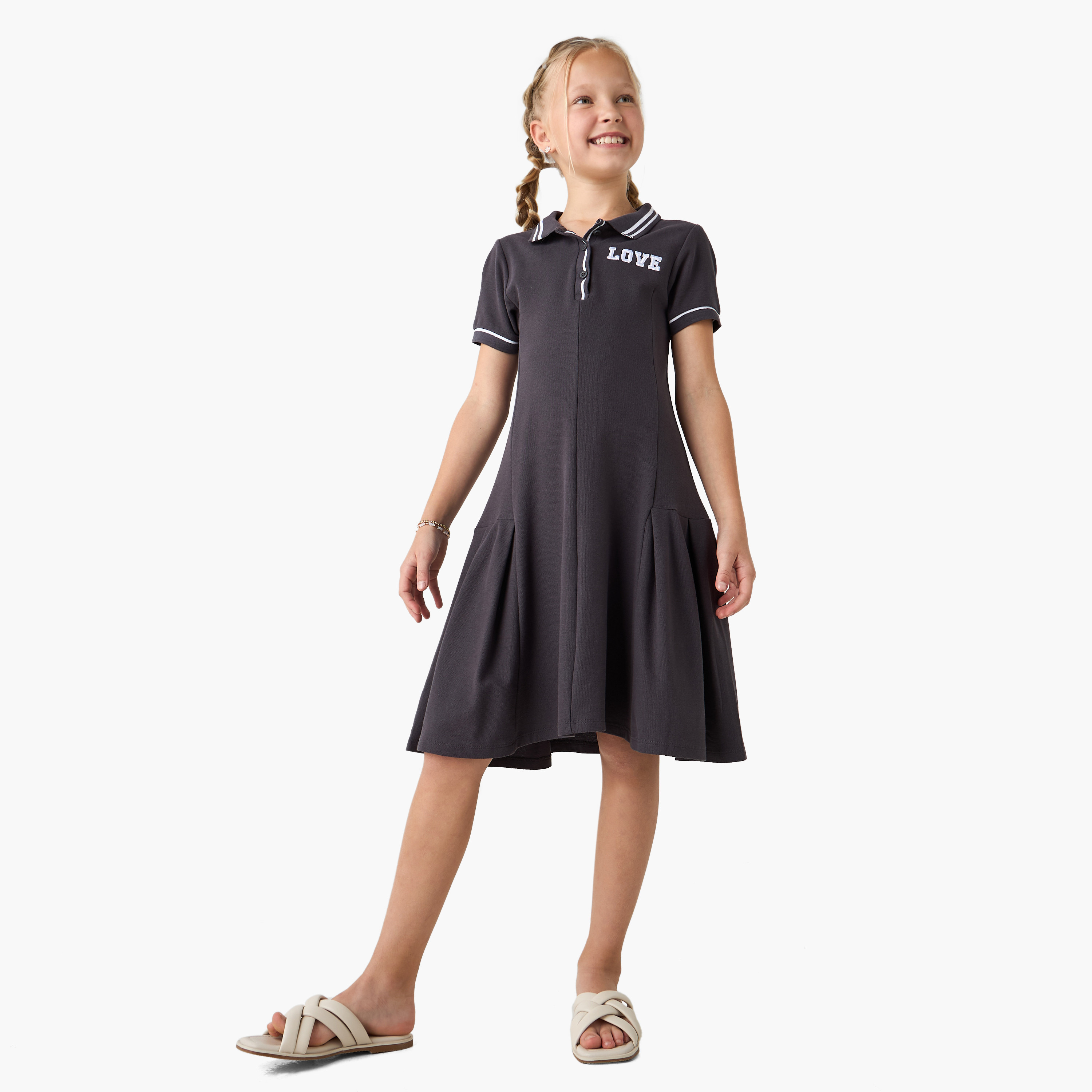 Juniors Love Embroidered Polo Dress with Short Sleeves-girls-clothing-dressesandjumpsuits-image-1