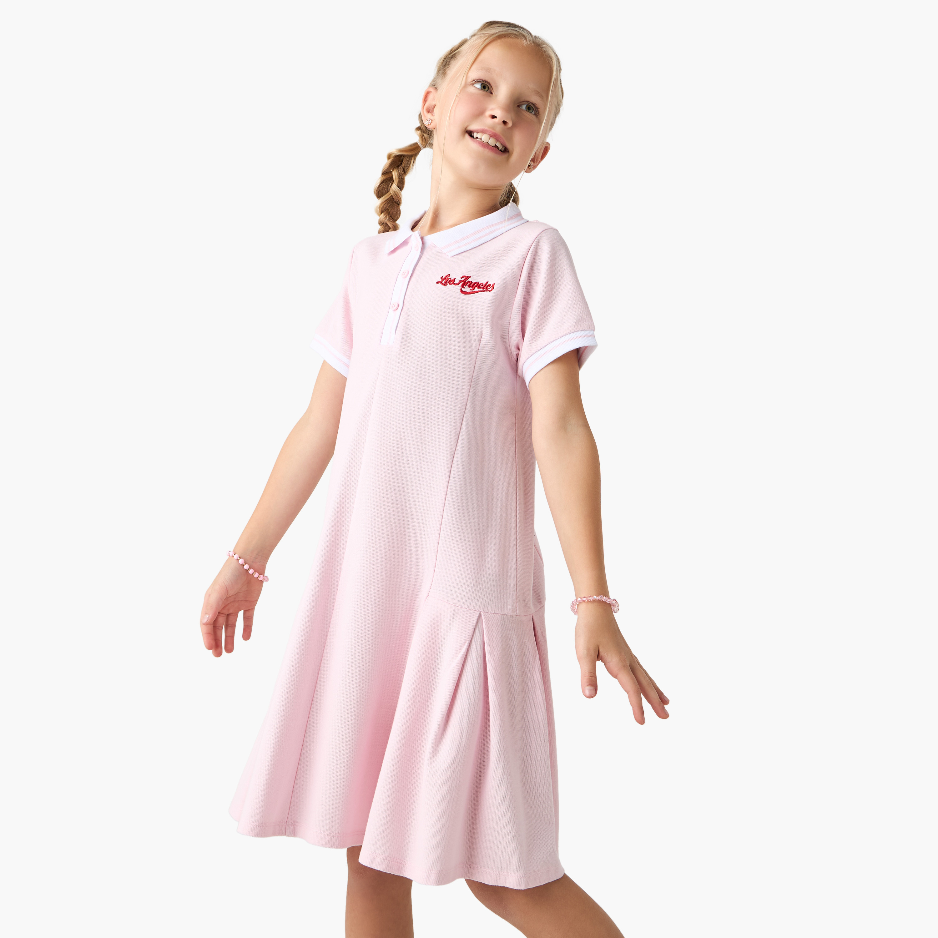 Juniors Embroidered Polo Dress with Short Sleeves-girls-clothing-dressesandjumpsuits-image-1