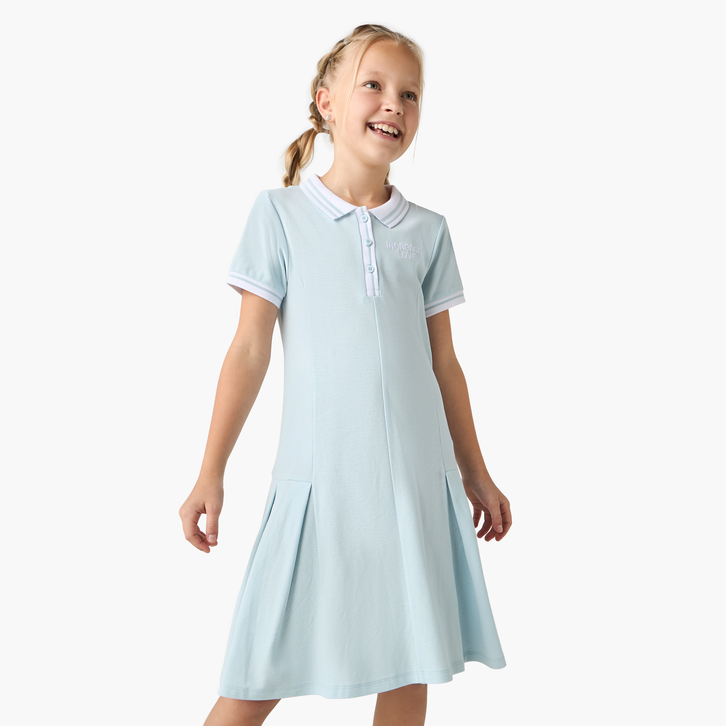 Juniors Embroidered Polo Dress with Short Sleeves-girls-clothing-dressesandjumpsuits-image-1