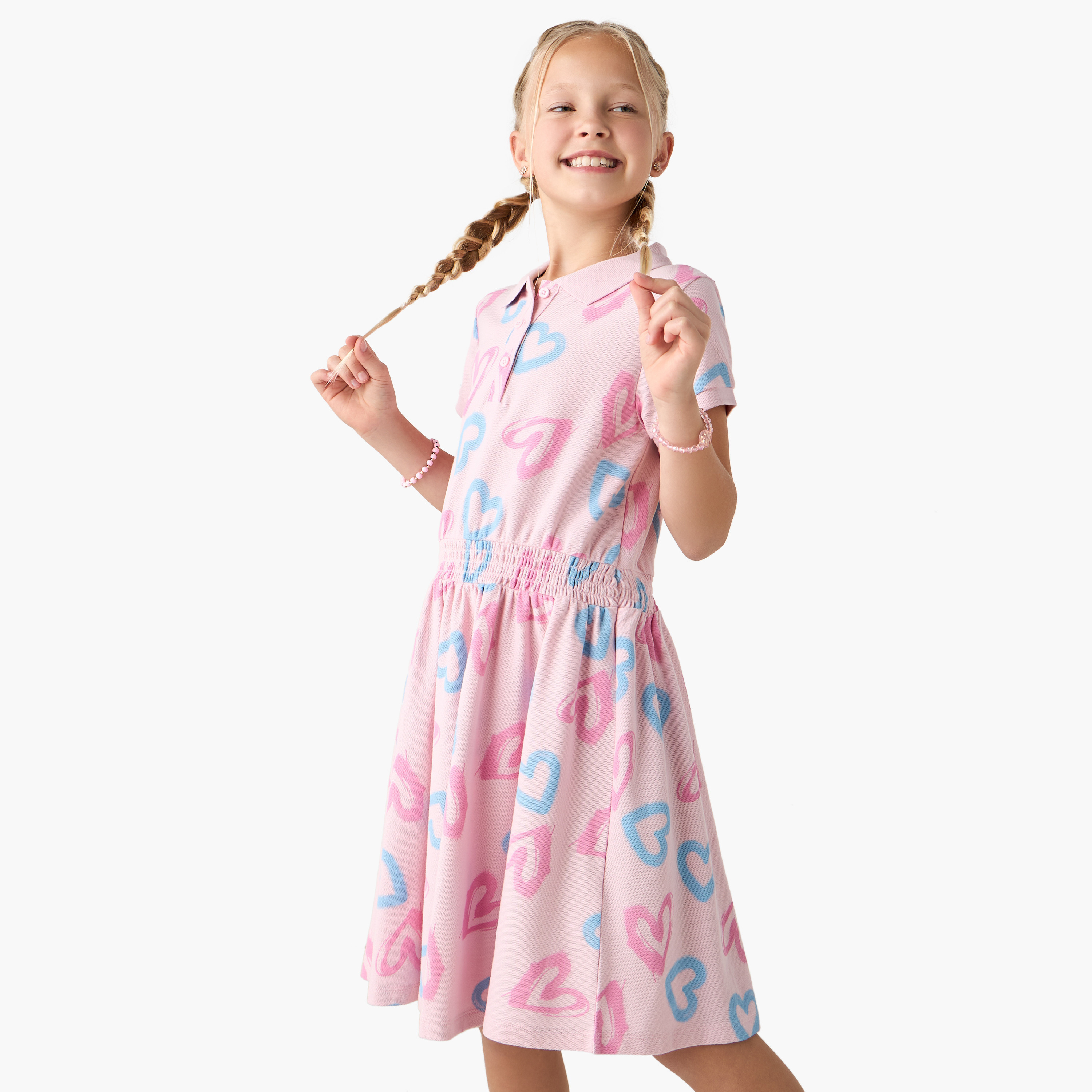 Juniors Printed Polo Dress with Short Sleeves-girls-clothing-dressesandjumpsuits-image-1