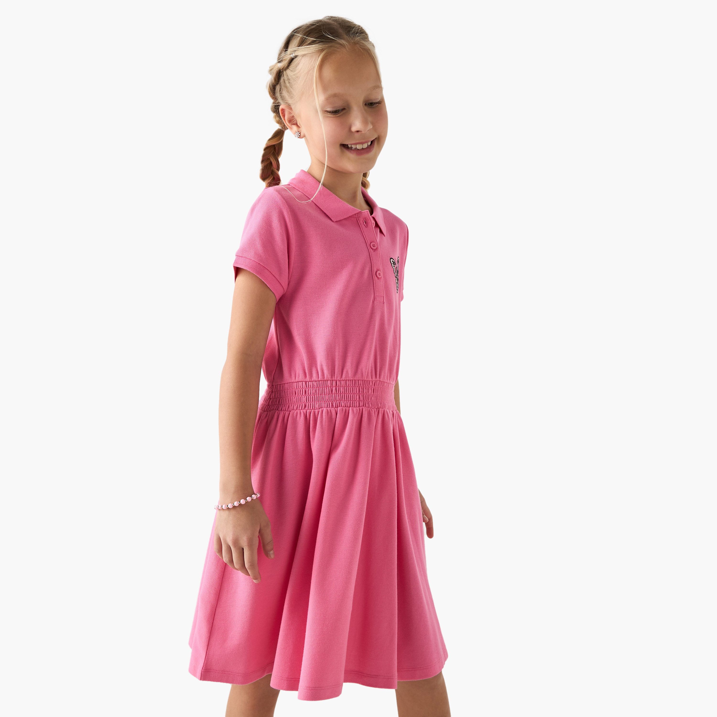Juniors Butterfly Embroidered Polo Dress with Short Sleeves-girls-clothing-dressesandjumpsuits-image-1