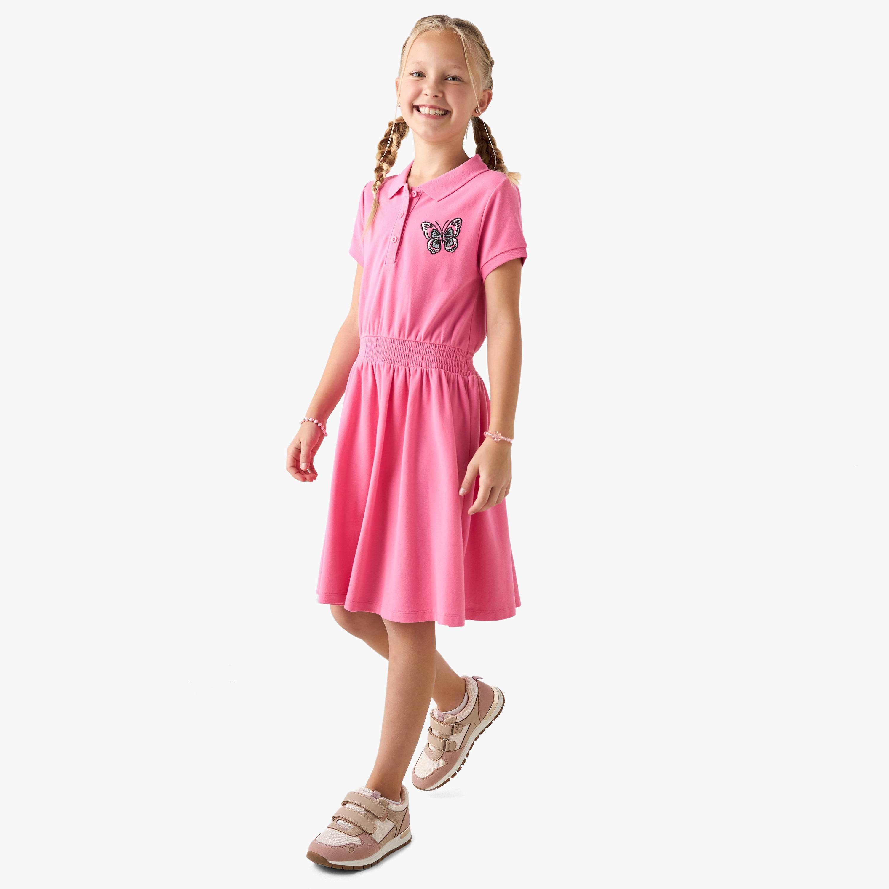 Juniors Butterfly Embroidered Polo Dress with Short Sleeves-girls-clothing-dressesandjumpsuits-image-2