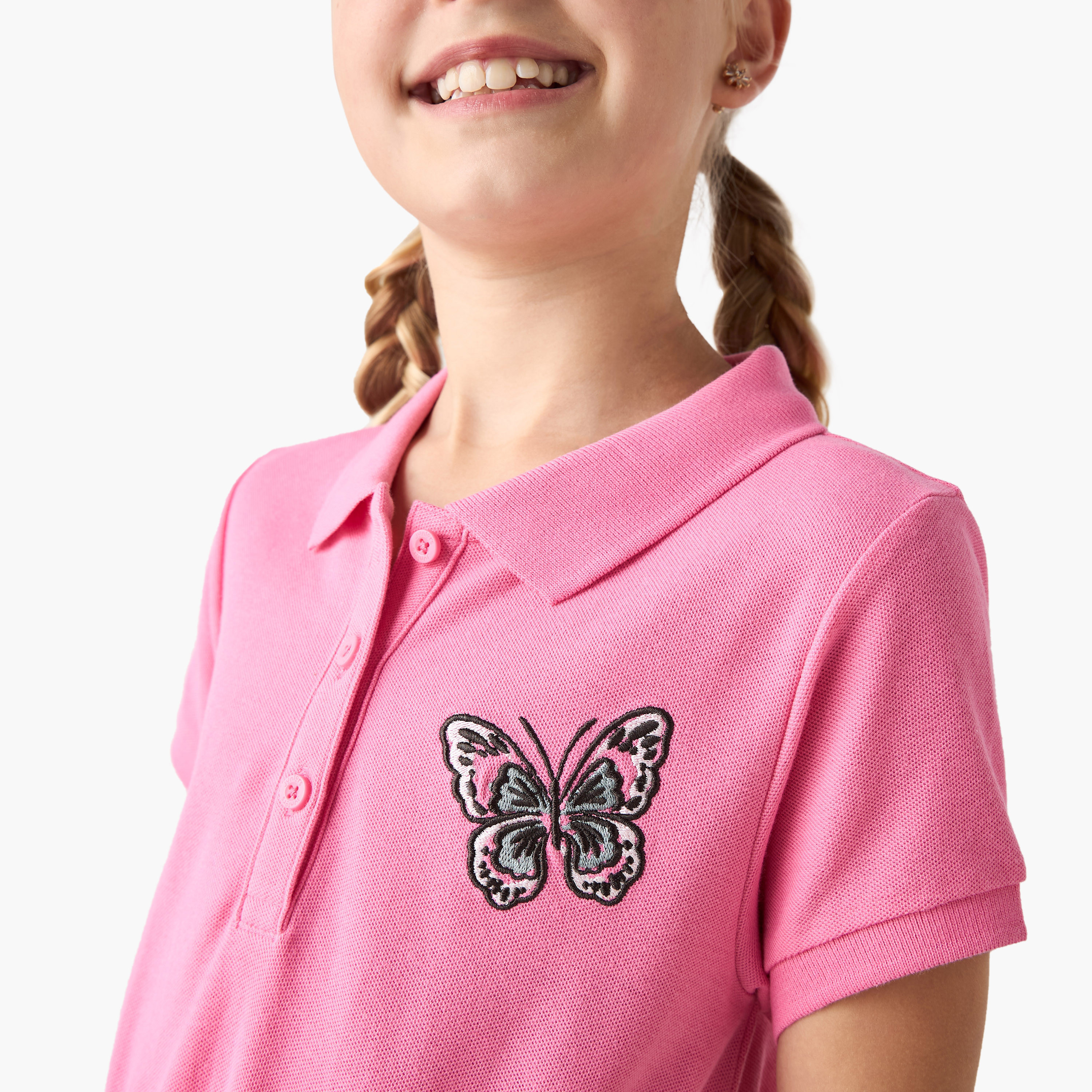Juniors Butterfly Embroidered Polo Dress with Short Sleeves-girls-clothing-dressesandjumpsuits-image-4