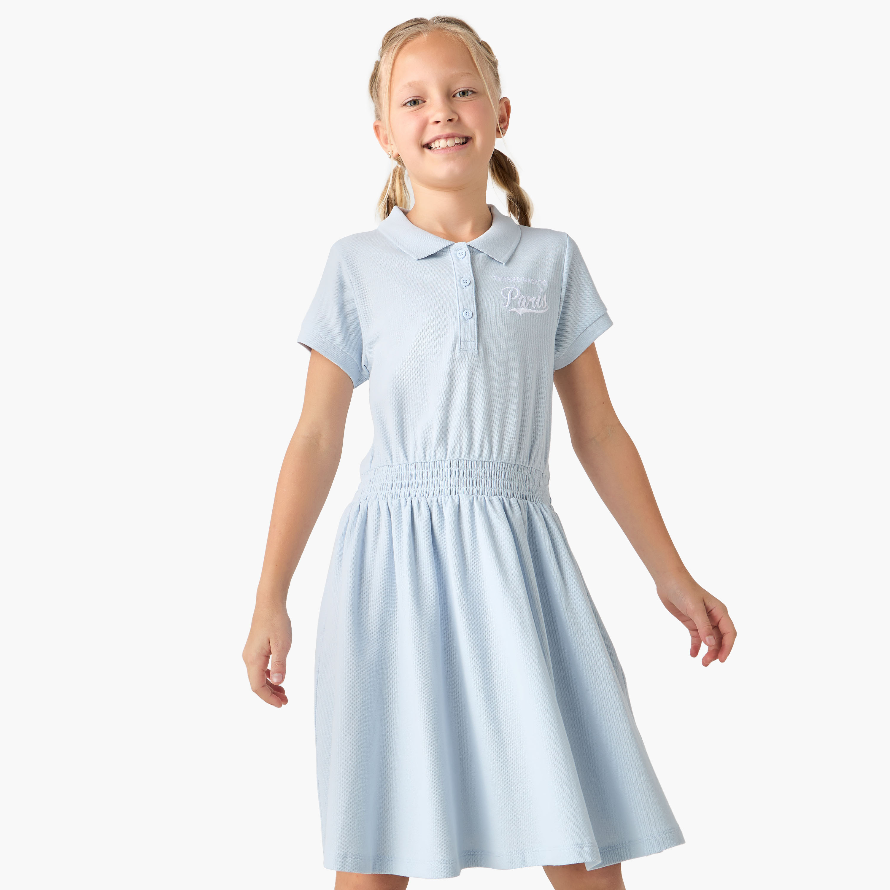 Juniors Butterfly Embroidered Polo Dress with Short Sleeves-girls-clothing-dressesandjumpsuits-image-1
