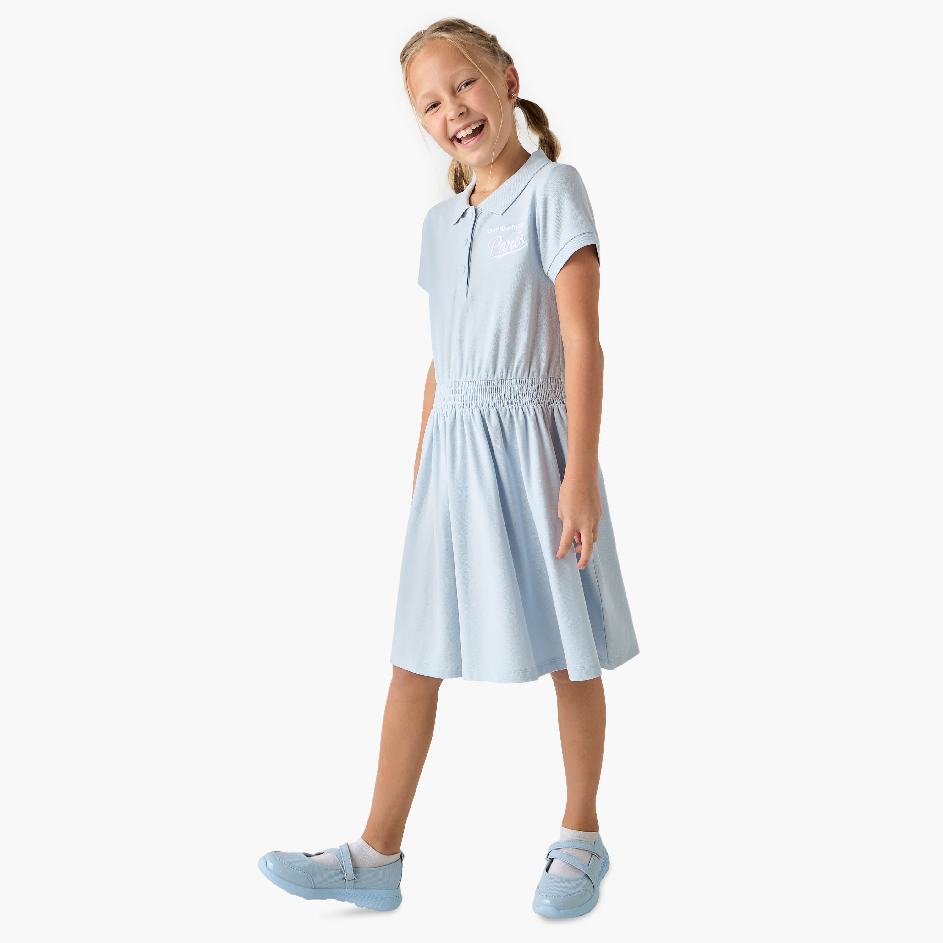 Juniors Butterfly Embroidered Polo Dress with Short Sleeves-girls-clothing-dressesandjumpsuits-image-2