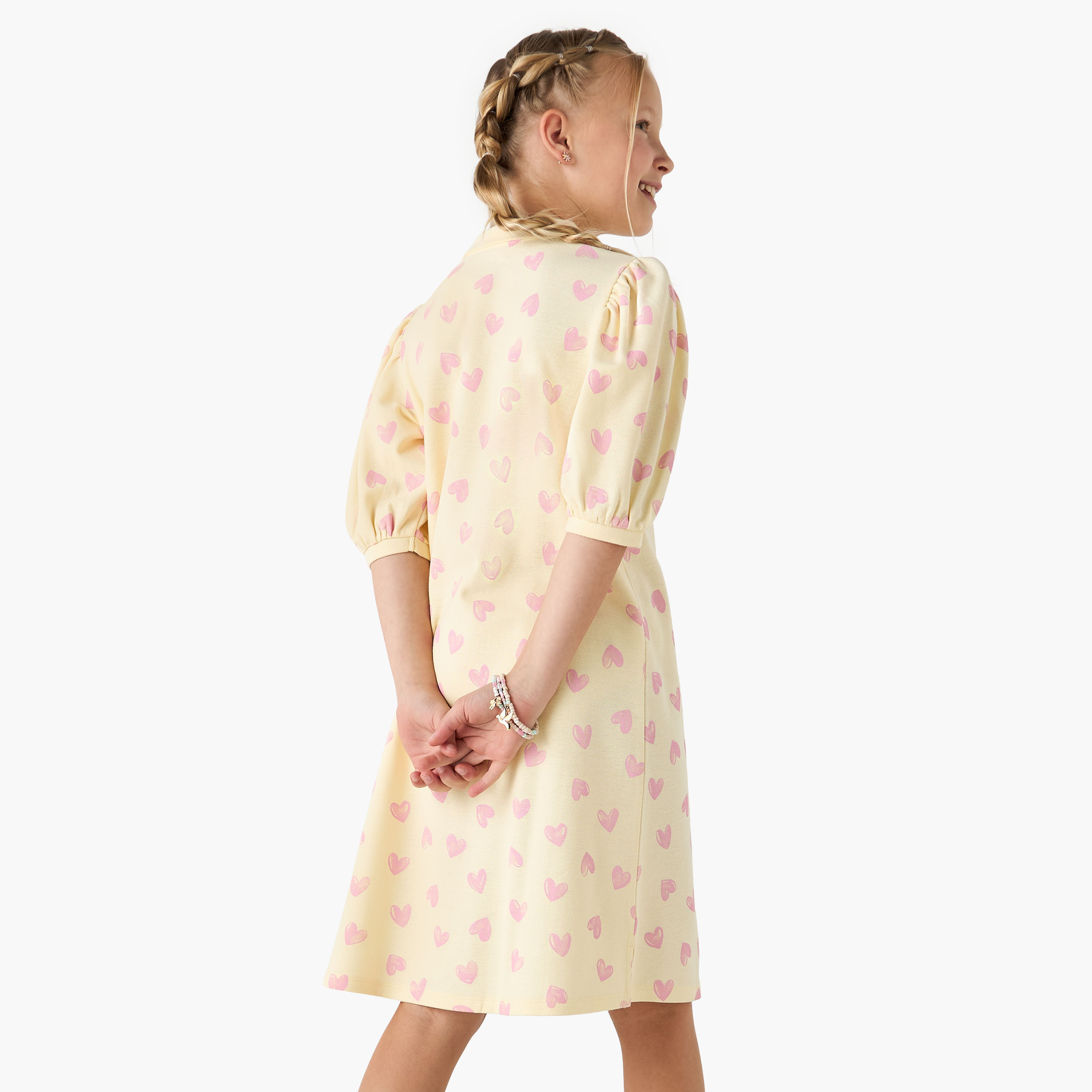Juniors All-Over Heart Print Polo Dress with Puff Sleeves-girls-clothing-dressesandjumpsuits-image-3