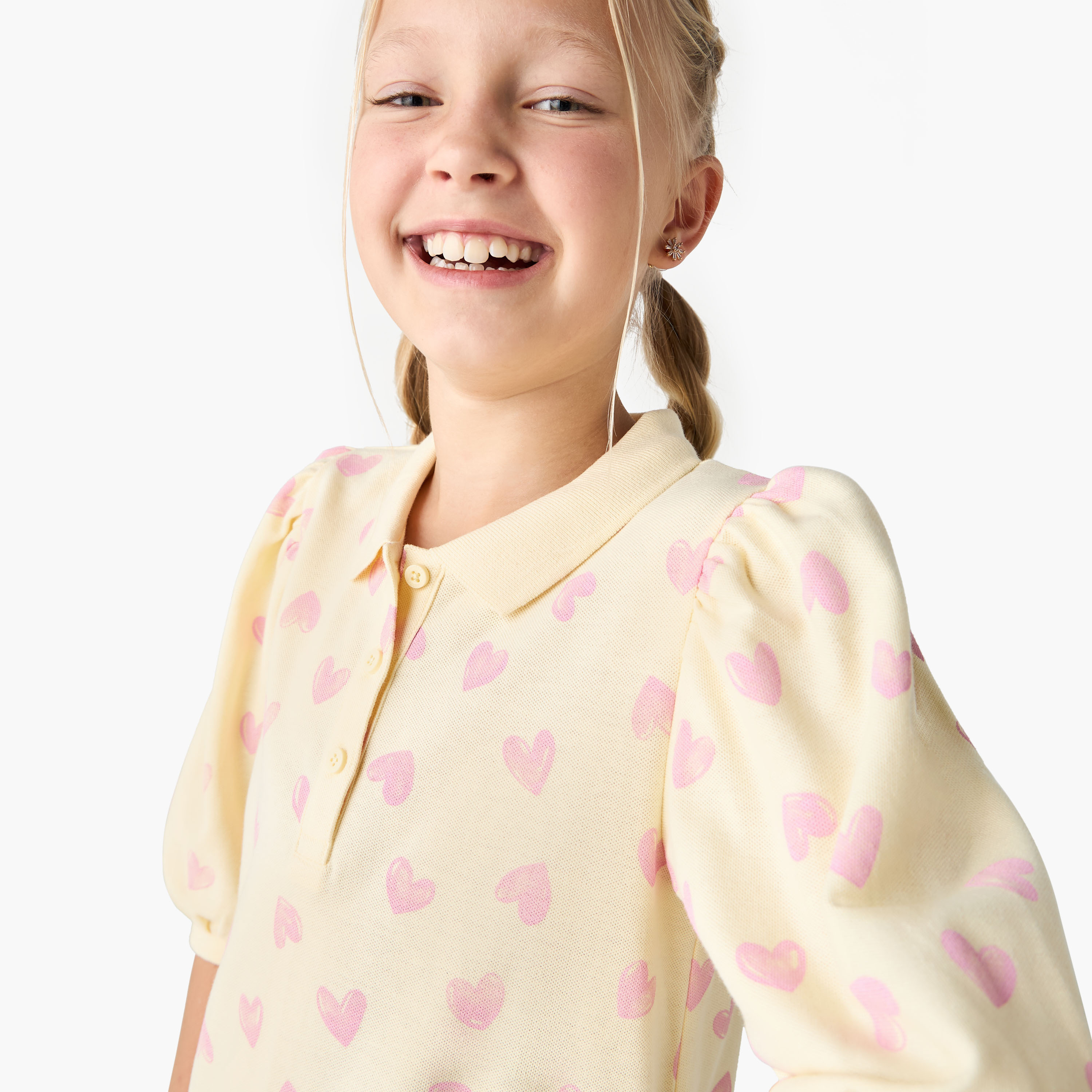 Juniors All-Over Heart Print Polo Dress with Puff Sleeves-girls-clothing-dressesandjumpsuits-image-4