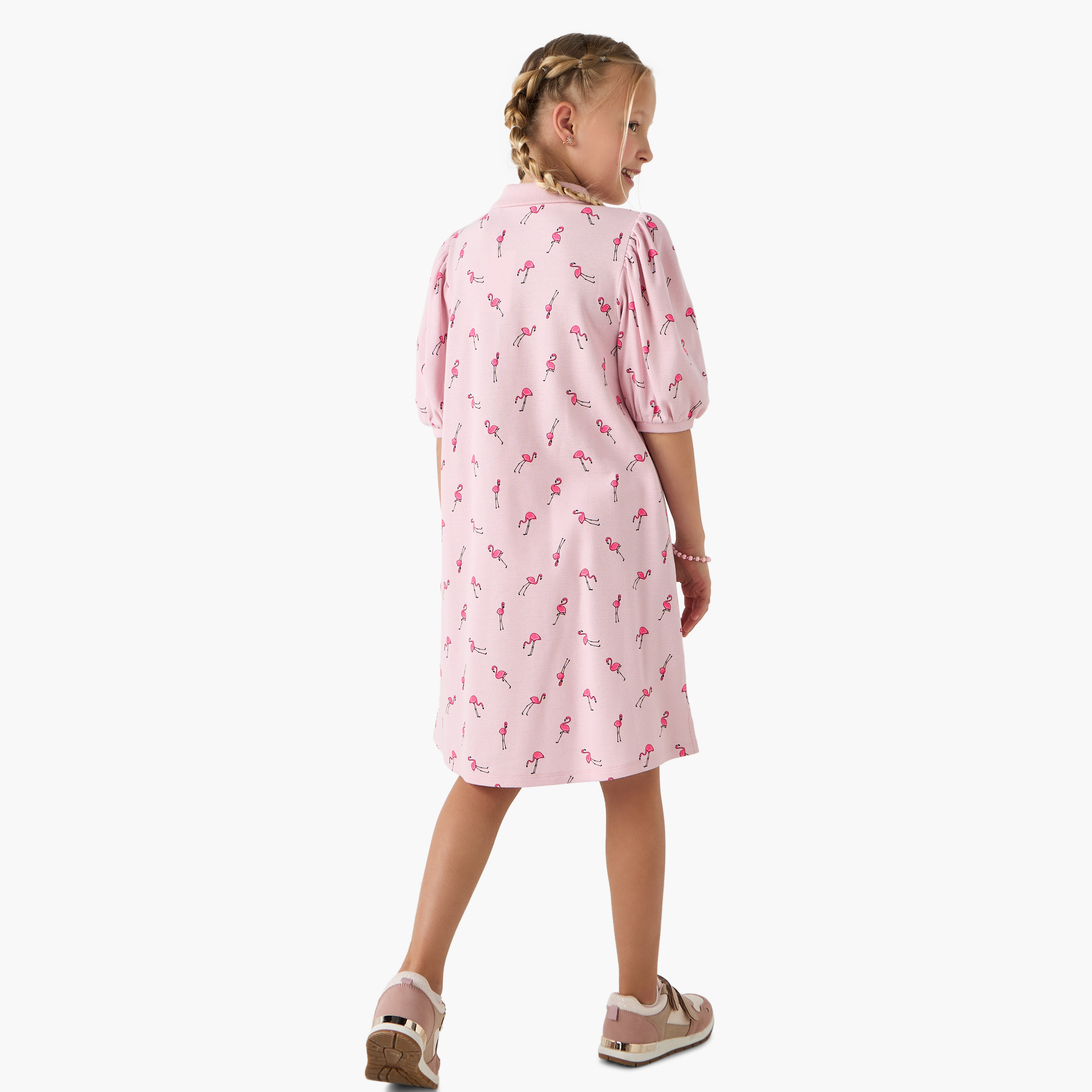 فستان بولو بأكمام قصيرة وطبعات فلامنجو من جونيورز-girls-clothing-dressesandjumpsuits-image-3