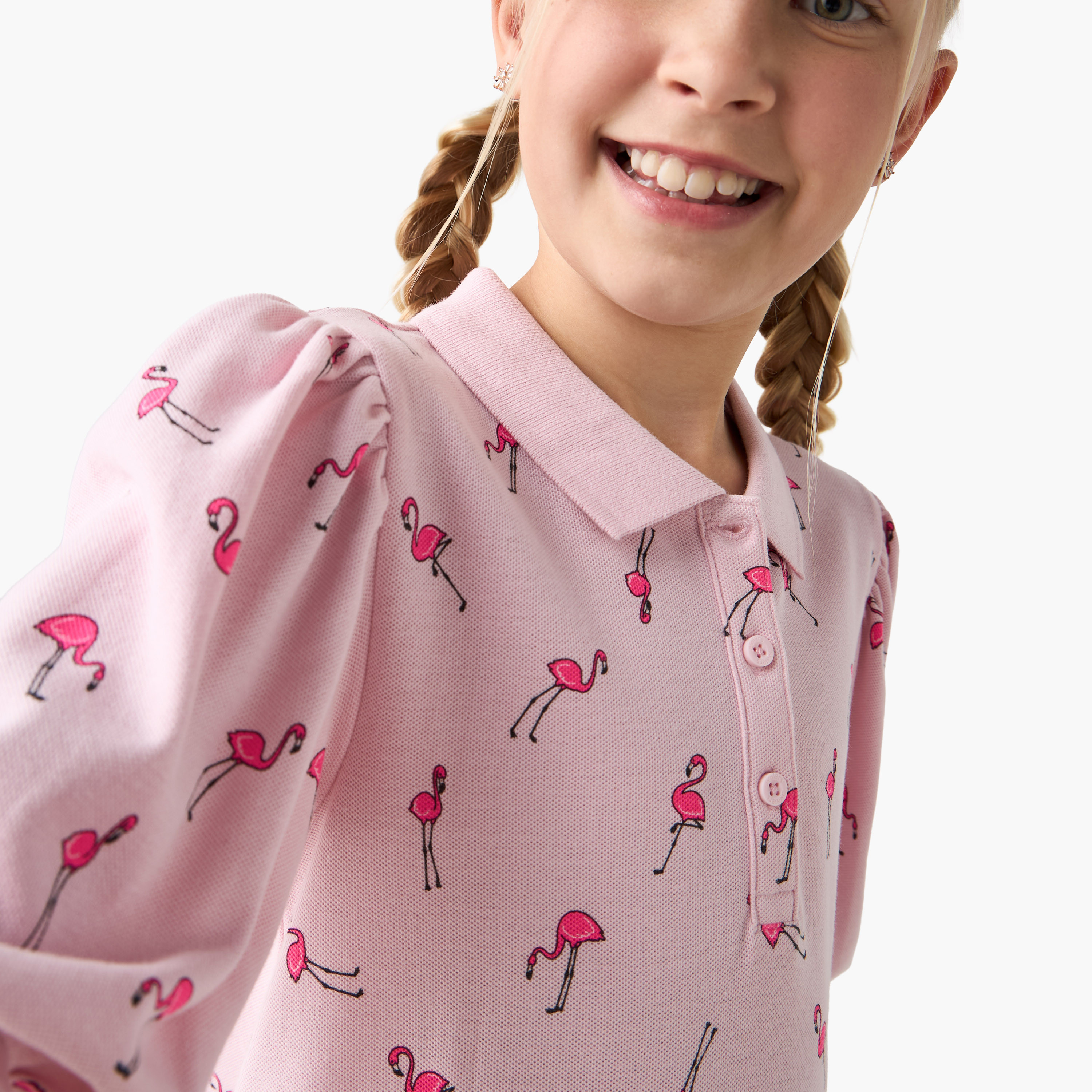 فستان بولو بأكمام قصيرة وطبعات فلامنجو من جونيورز-girls-clothing-dressesandjumpsuits-image-4