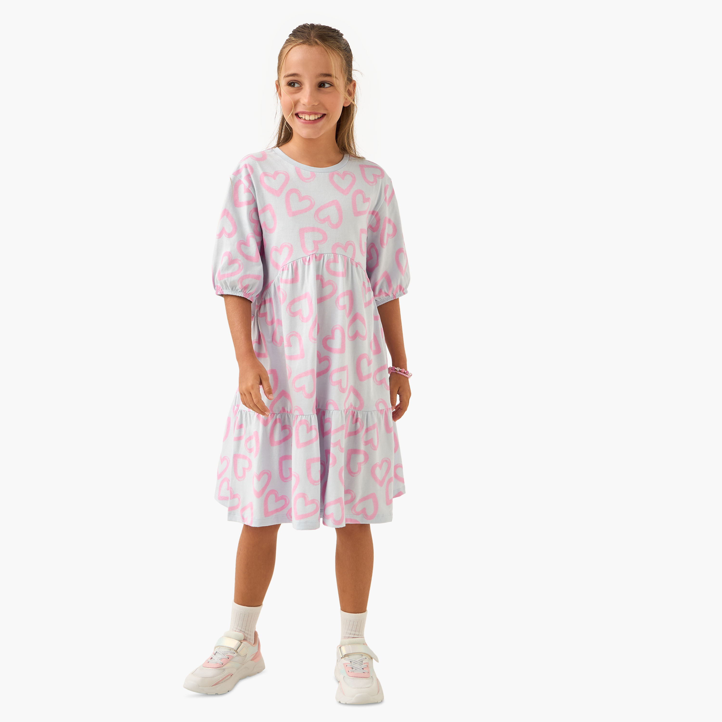 فستان متعدد الطبقات بطبعات قلب وأكمام بطول 3/4 من جونيورز-girls-clothing-dressesandjumpsuits-image-2